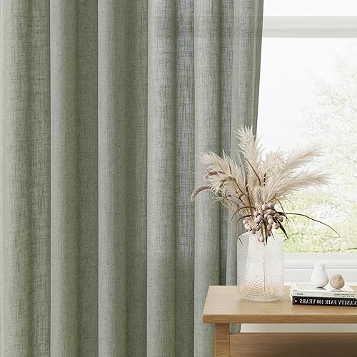 Miniatura 5 de Cortinas de lino verde salvia de 84 pulgadas de largo para dormitorio, 2 paneles de cortinas filtrantes de luz, para primavera, verano, bohemio,