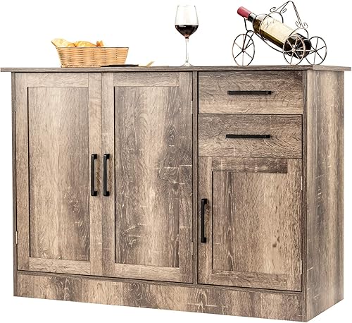 Miniatura 10 de Giantex Credenza - Organizador de muebles de cocina comedor armario de entrada con armario de 2 puertas y 2 cajones negro y natural