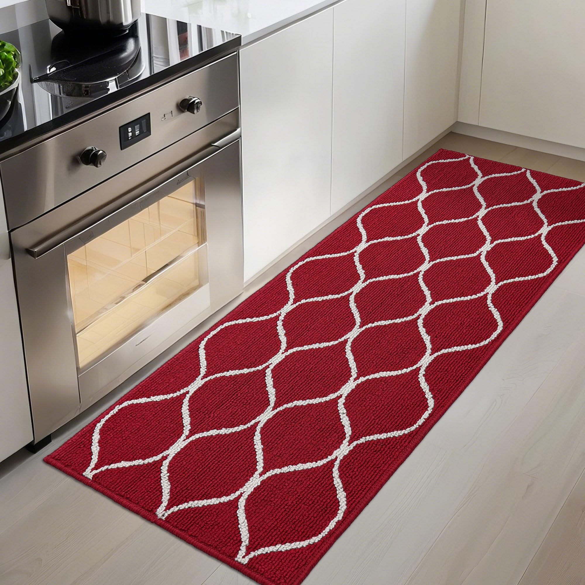 COSY HOMEER Tappeto Cucina 60 x 120 cm, Tappeti Cucina Antiscivolo Lavabili Moderni, Tappeto Per Cucina Corridoio Porta Comodino, Tappetino Cucina Passatoia Pratica, Rosso