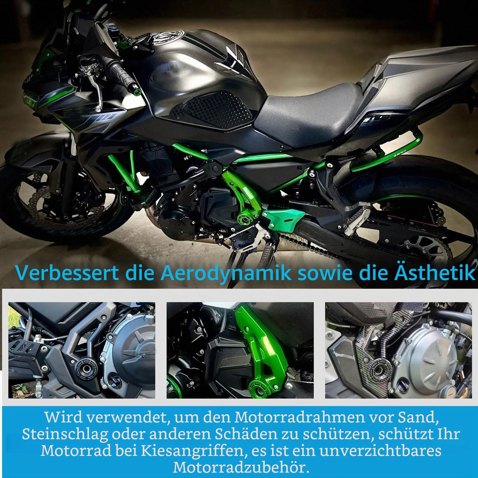 Rahmen Seite Abdeckung Gugel Panel Blenden Verkleidung Schutz Protector passend für Ka&wa&sa&ki Ninja 650 Z-650 NINJA650 Z650 2017-2024 Motorrad zubehör (Schwarz matt)