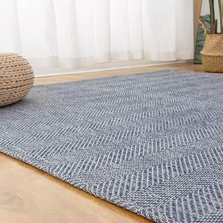 OIGAE Washable Carpet, Herringbone, Jacquard, Solid Color, Protective, Soundproofing, Living Room, Anti-Slip, All Season, Safe Material, 51.2 x 74.8 inches 130 x 190 cm, 26.2 ft² 1.5 tatami, Navy