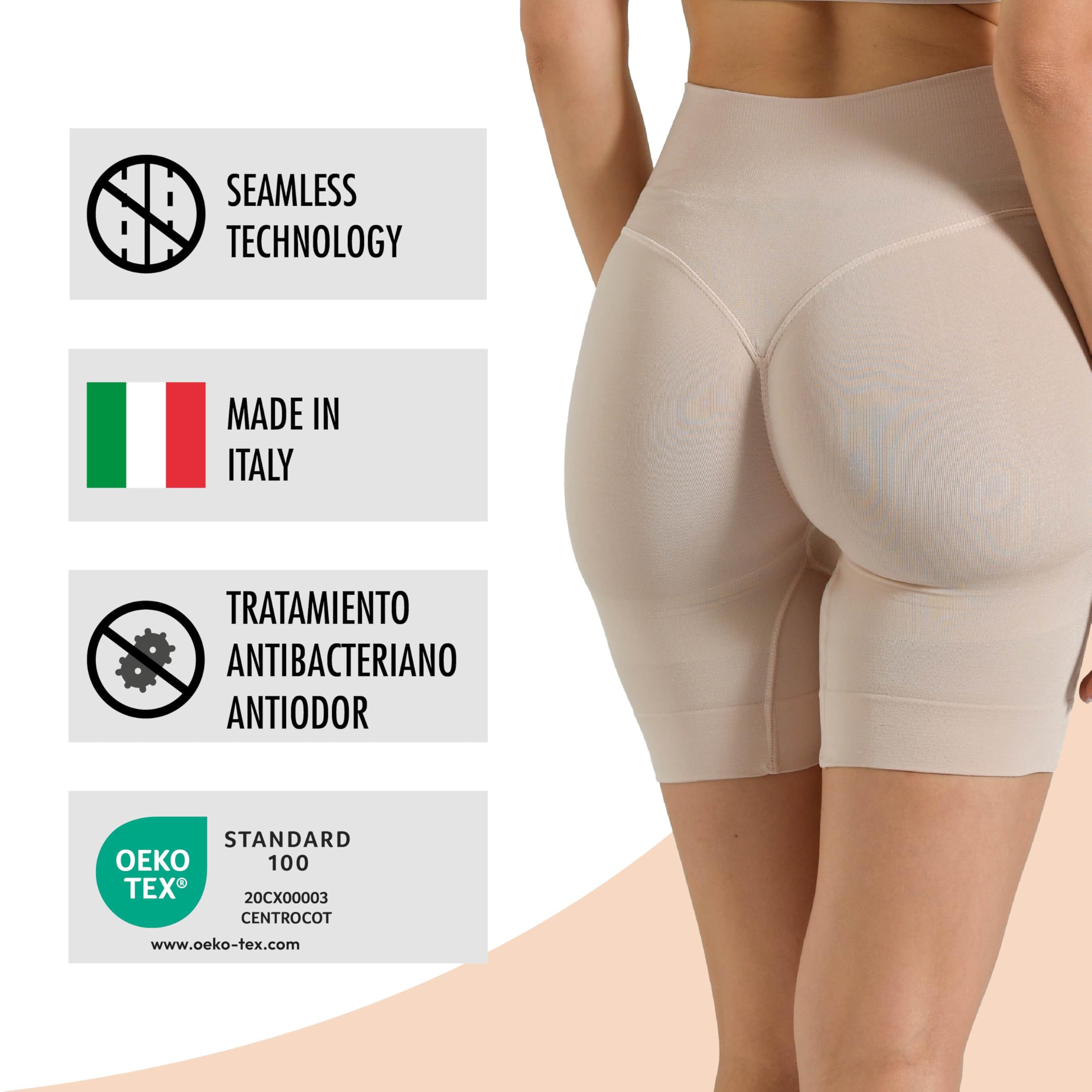 Risalti Braga Faja Reductora Mujer Short Push Up - Bragas Fajas Levanta Gluteos, Pantalon Moldeador Mujer Invisible, Leggings Corto en Microfibra Sin Costuras, Shapewear Vientre Plano