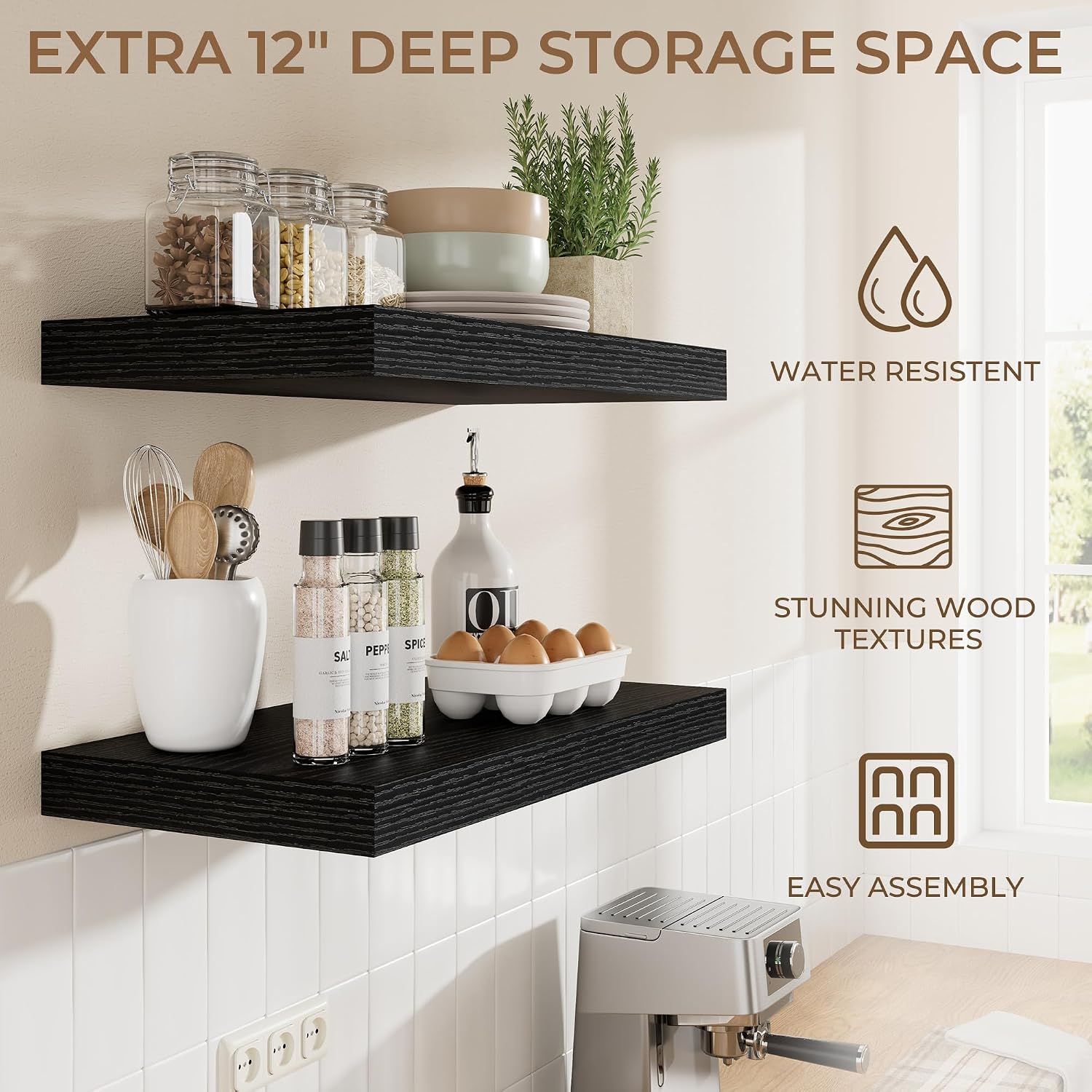 RICHFOCUS 24" Bathroom Floating Shelves for Wall 2Pack|Black image 4