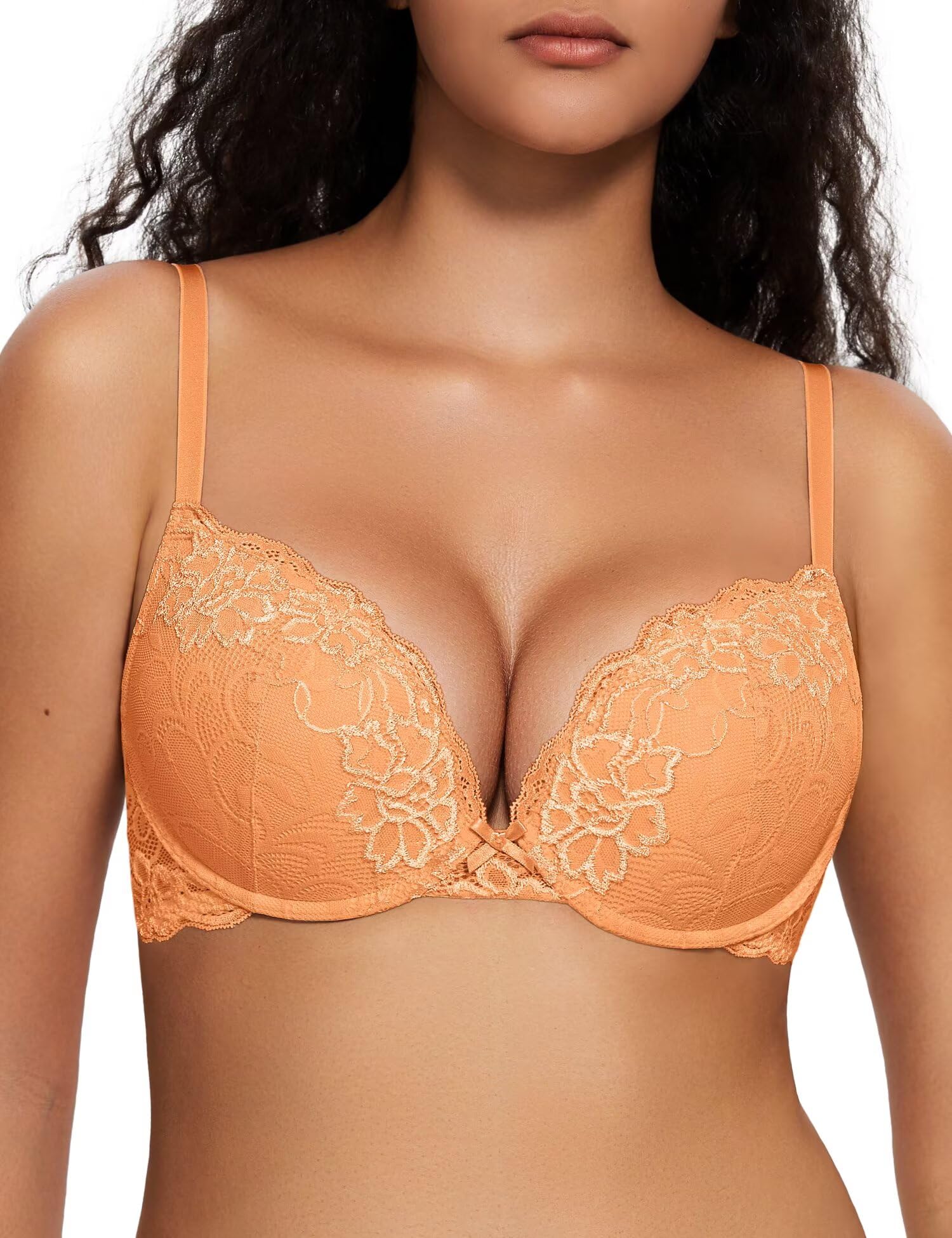 Deyllo Push-Up-BH für Damen, mit Spitze, bequemer gepolsterter Bügel-BH, hebt an, vergrößert um eine Körbchengröße