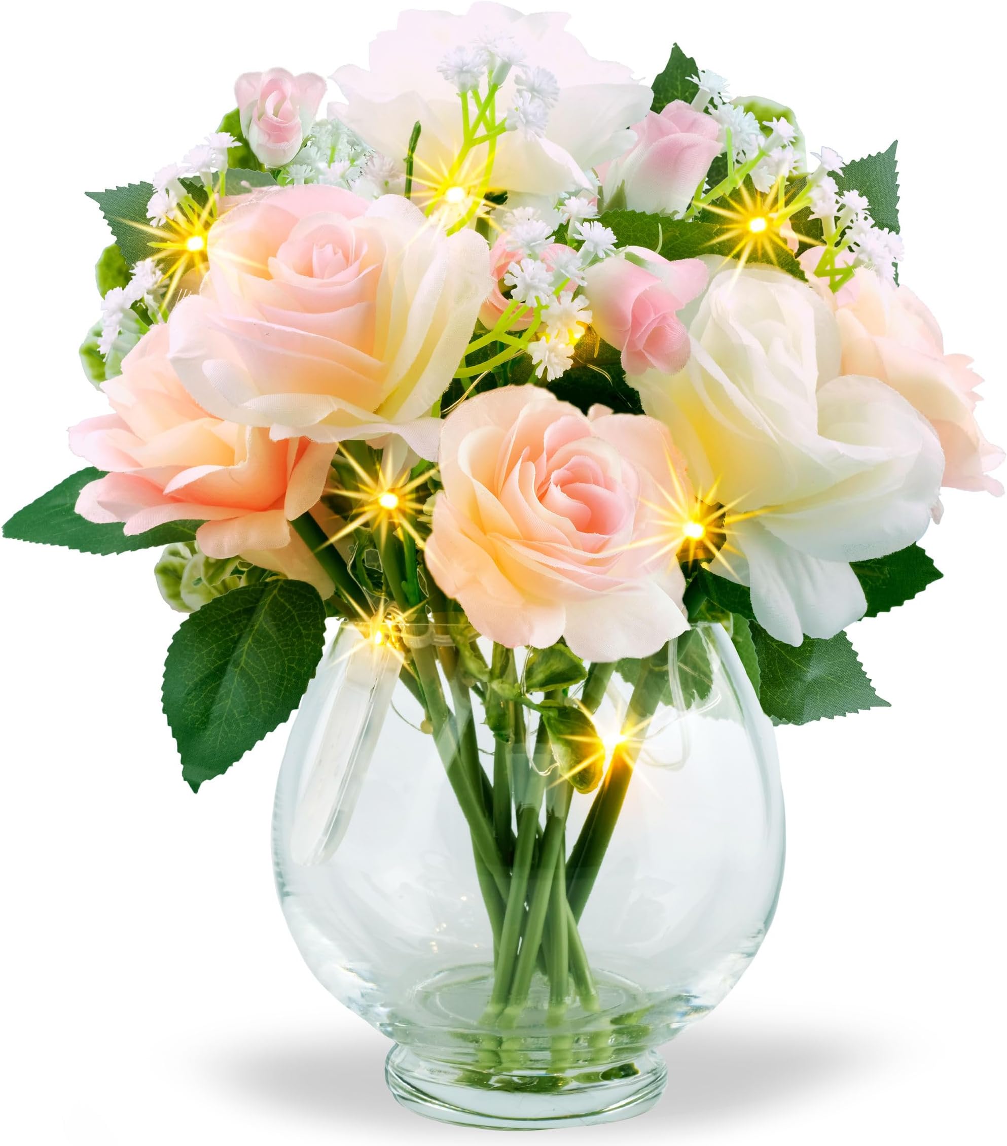 Amazon.com: KELINGO Artificial LED Green Rose Flowers with Glass Vase ...