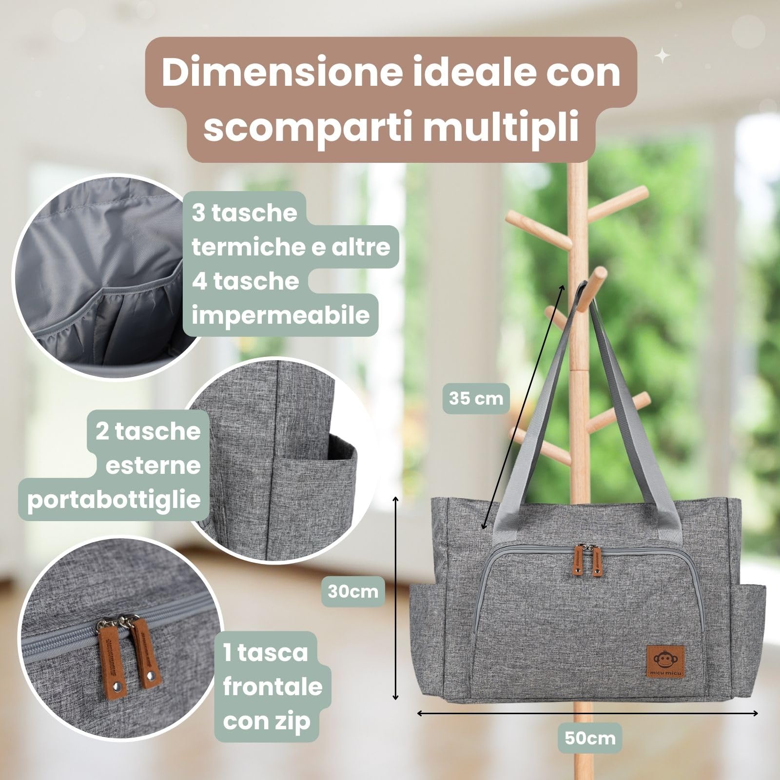 Borsa Passeggino Universale Borsa Parto Ospedale Mamma Fasciatoio Portatile Neonato Impermeabile 50x14x30cm