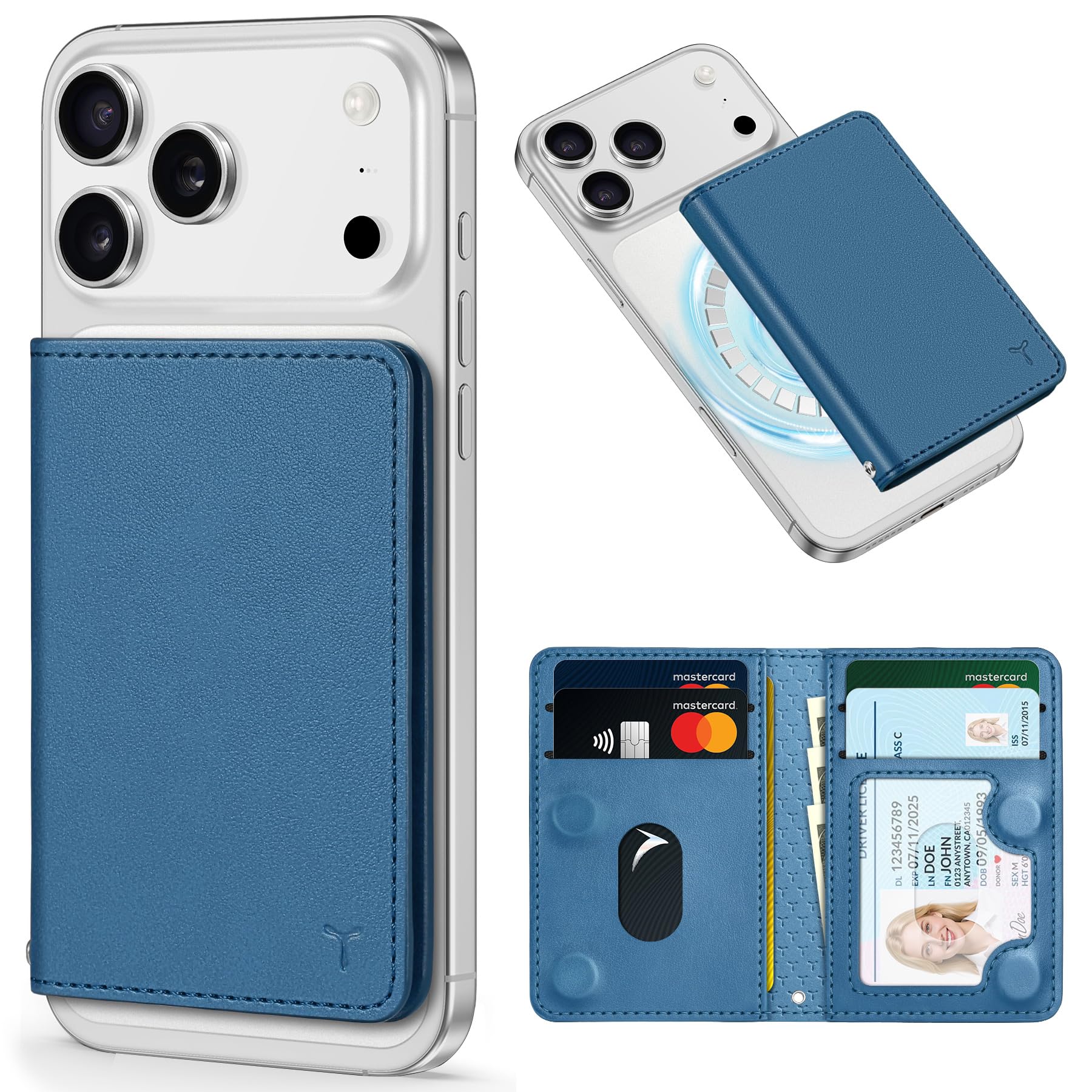 TUCCH Magnetic Card Case for Smartphones, 6-Card Capacity, RFID Blocking, Premium Synthetic Leather, Easy to Attach and Remove, Lightweight, Back Card Wallet, Magnetic Wallet Case for iPhone 17/16/15 