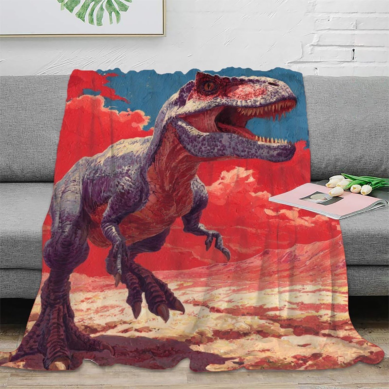 Disegno a Guazzo di un Dinosauro Ropa Cama Para Adolescente Estampada Manta De Felpa Cómoda Y Suave Y Esponjosa Adecuada Para Sofá Cama Sofá 80x90inch(200x230cm)