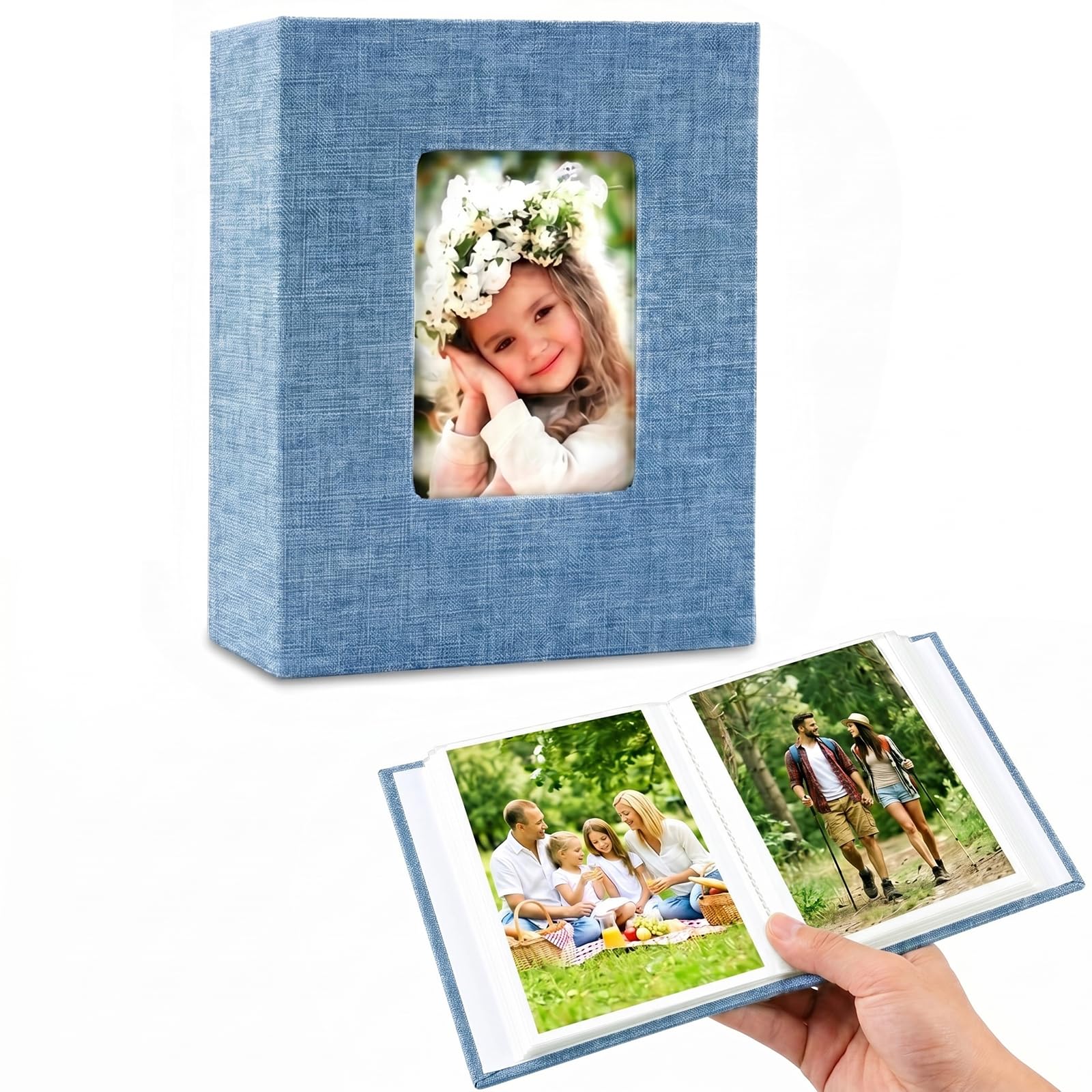 mawmuaw Photo Albums 6x4" Linen Photograph Album Blue Slip in 100 Pockets