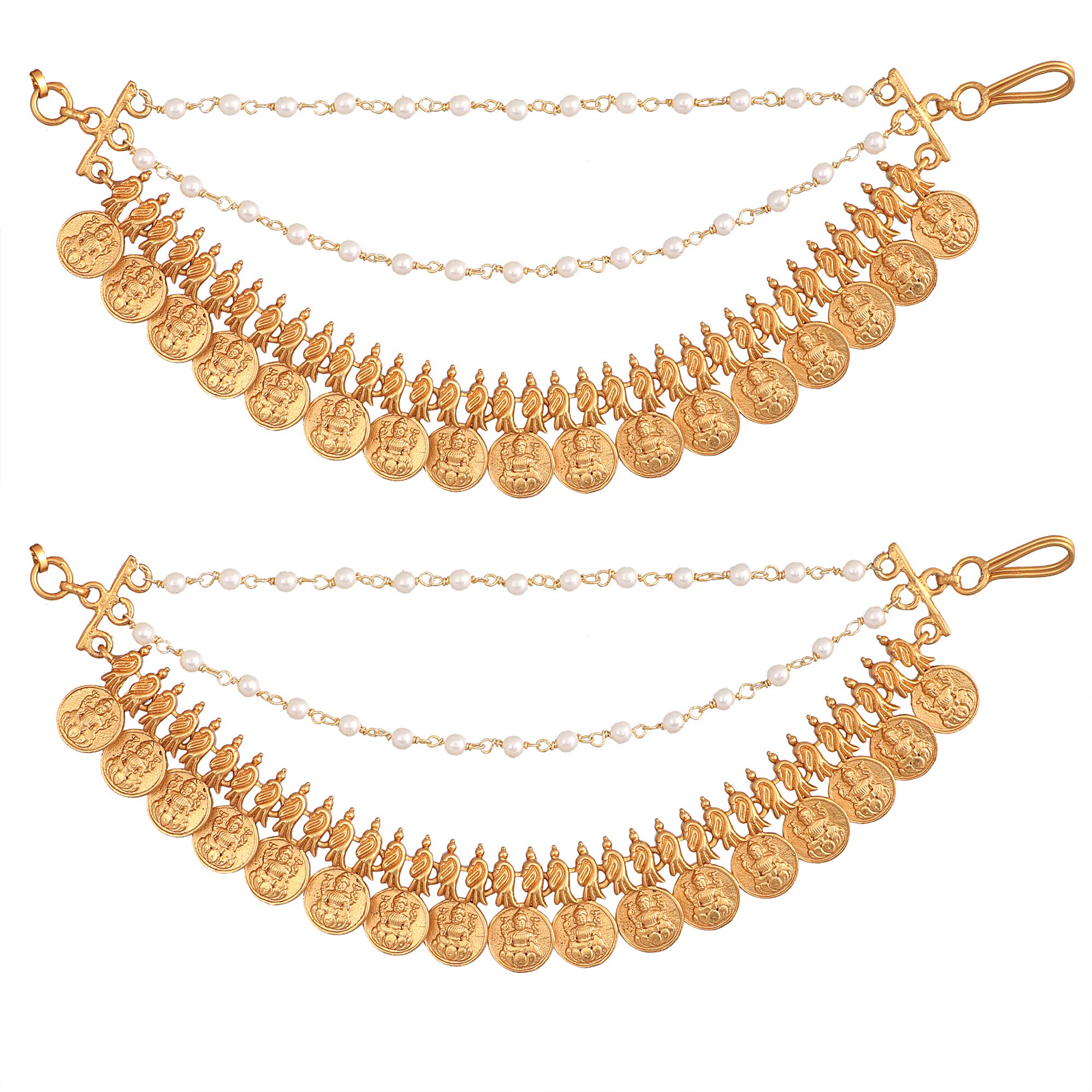 TARINIKAAntique Gold Plated Ear Chain | Traditional Indian Brass Jewelry with CZ and Pearls for Wedding & Festive Events Hair Jewellery