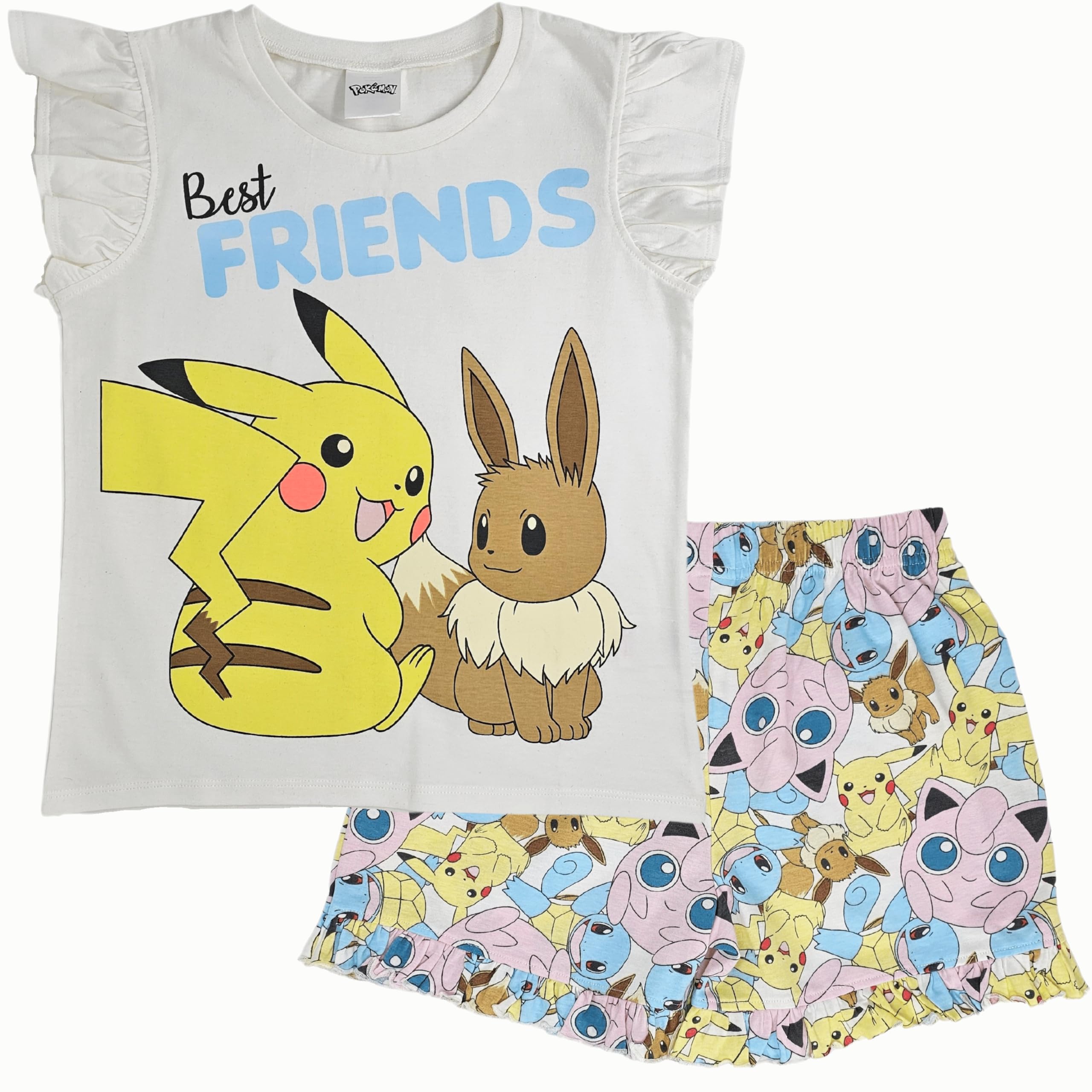 Pokémon Pikachu & Eevee Frilled Sleeves Girls 100% Cotton Short Pyjama Set 10-11 Years