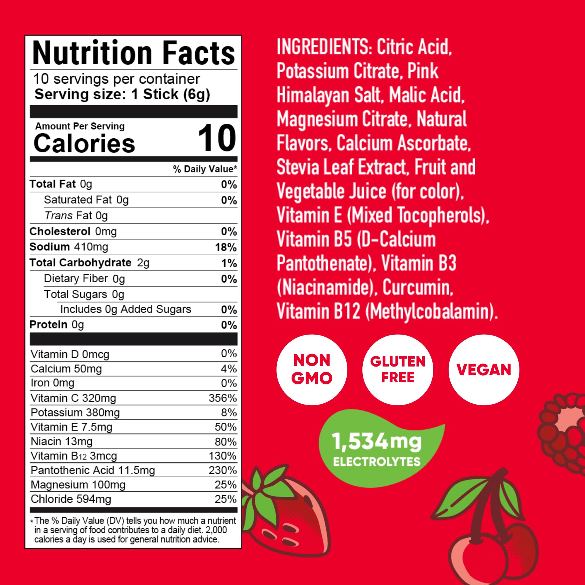 Pirq Hydration - Fruit Punch - Hydration Powder Packets | Electrolyte Drink Mix | Curcumin | B Vitamins | Zero Sugar | Keto Friendly | 10 Sticks thumbnail 2