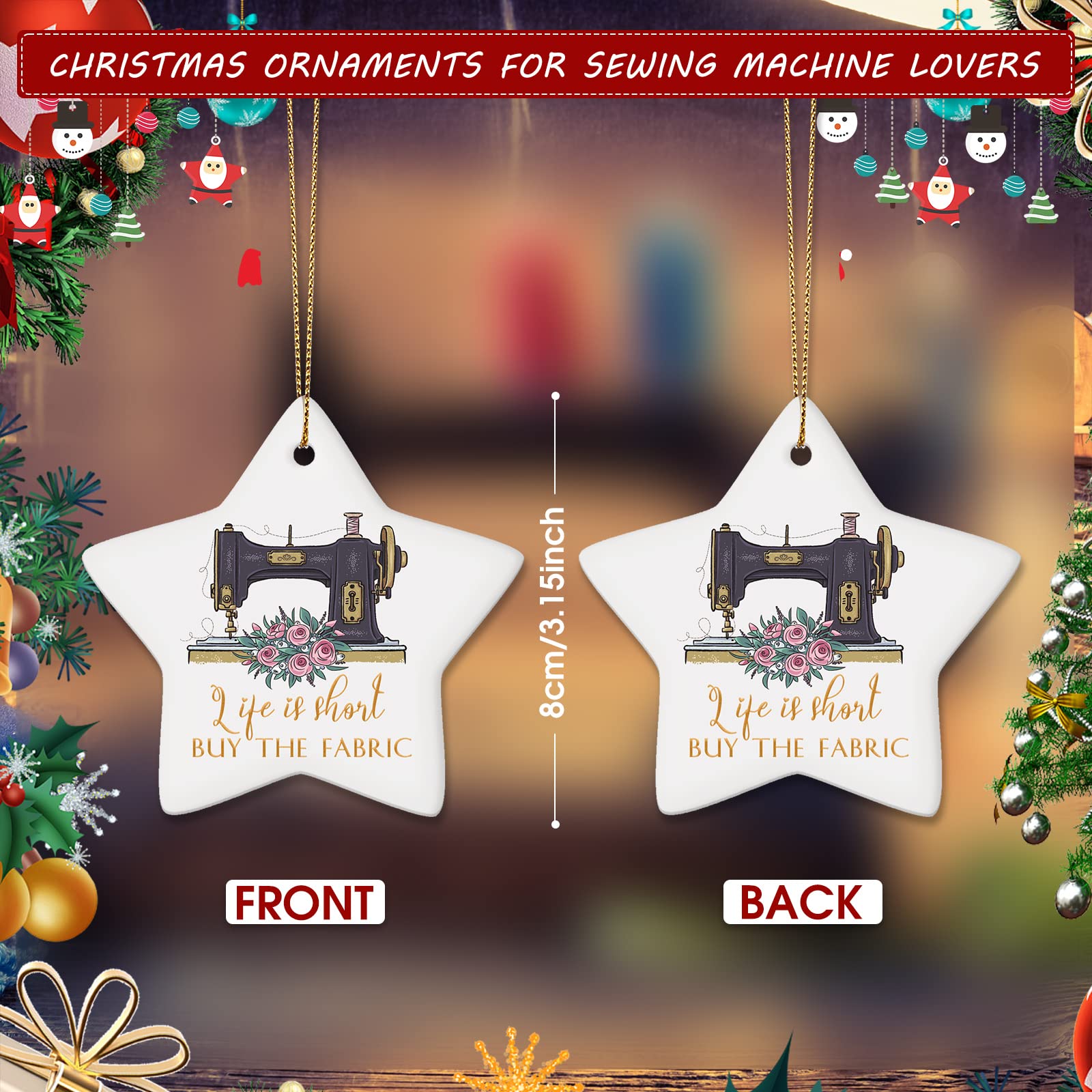 3 piezas de ornamento para máquina de coser para árbol de Navidad, regalo de agradecimiento a los empleados, regalo de agradecimiento a granel de cerámica en forma de estrella vintage para compañero 2