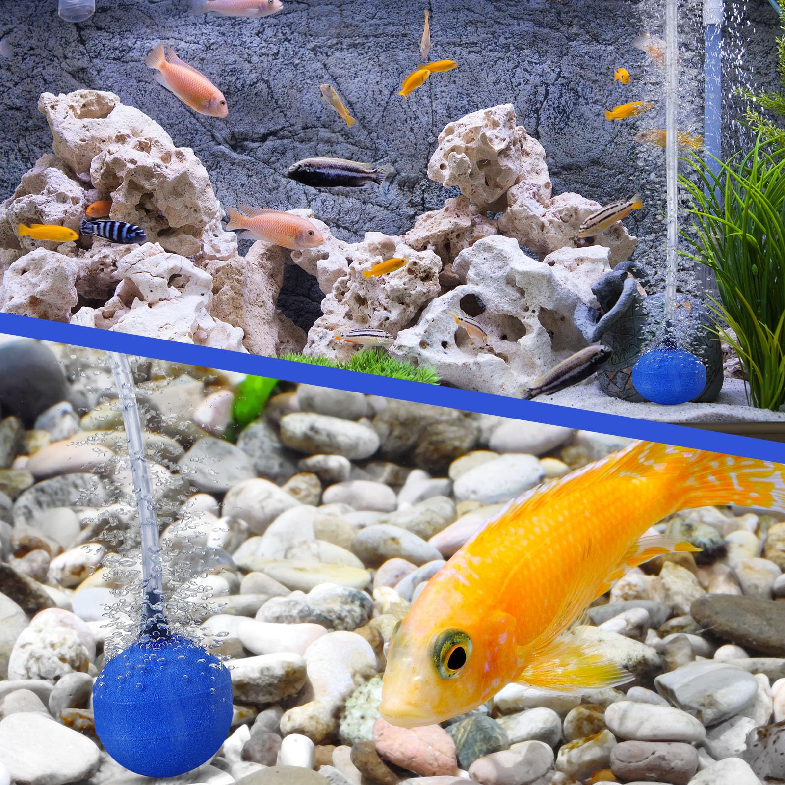Therwen 24 Stück 5,1 cm Luftstein Kugelform Aquarium Luftsteine Fisch Tank Bubbler Stein Dunkelblau Bubble Stone Sauerstoff Diffusor Aquarium Luftpumpe Zubehör für Aquarium Fisch Tank Hydrokultur
