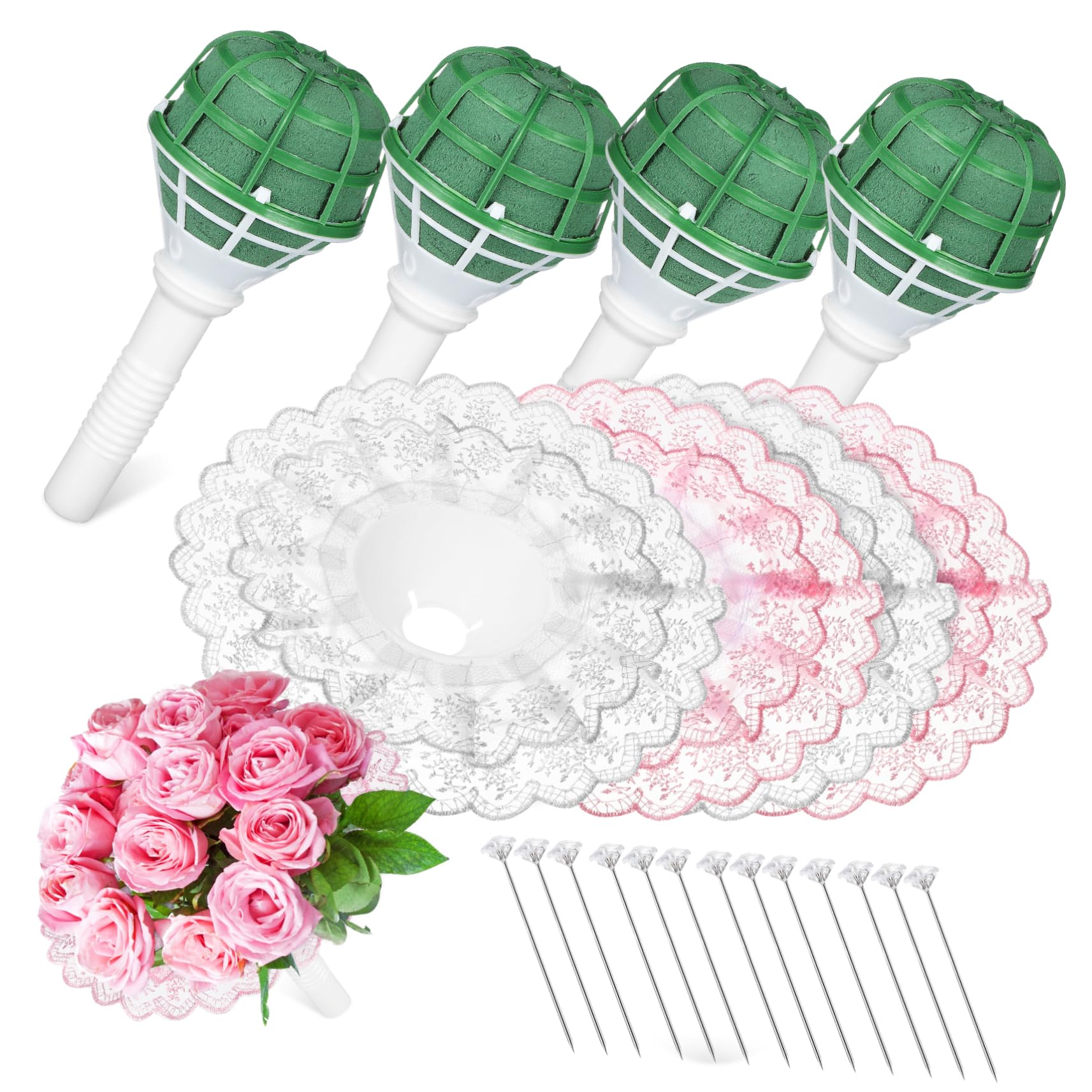 108piezas Soporte Para Ramos De Novia Con Encaje Materiales Para Arreglos De Boda Suministros