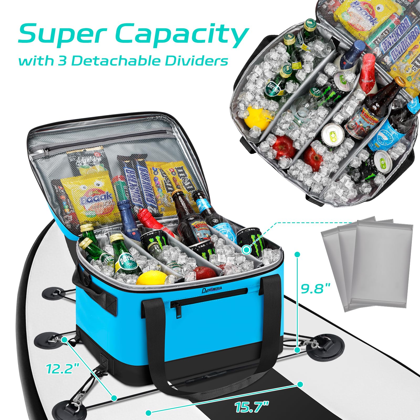 Paddle Board Kühler Wasserdicht, Super Kapazität SUP Paddleboard Deck Cooler mit Schultergurt & 6 Elastische Seilclips, Paddle Board Zubehör Tasche für Stand Up Paddleboard und Kajak