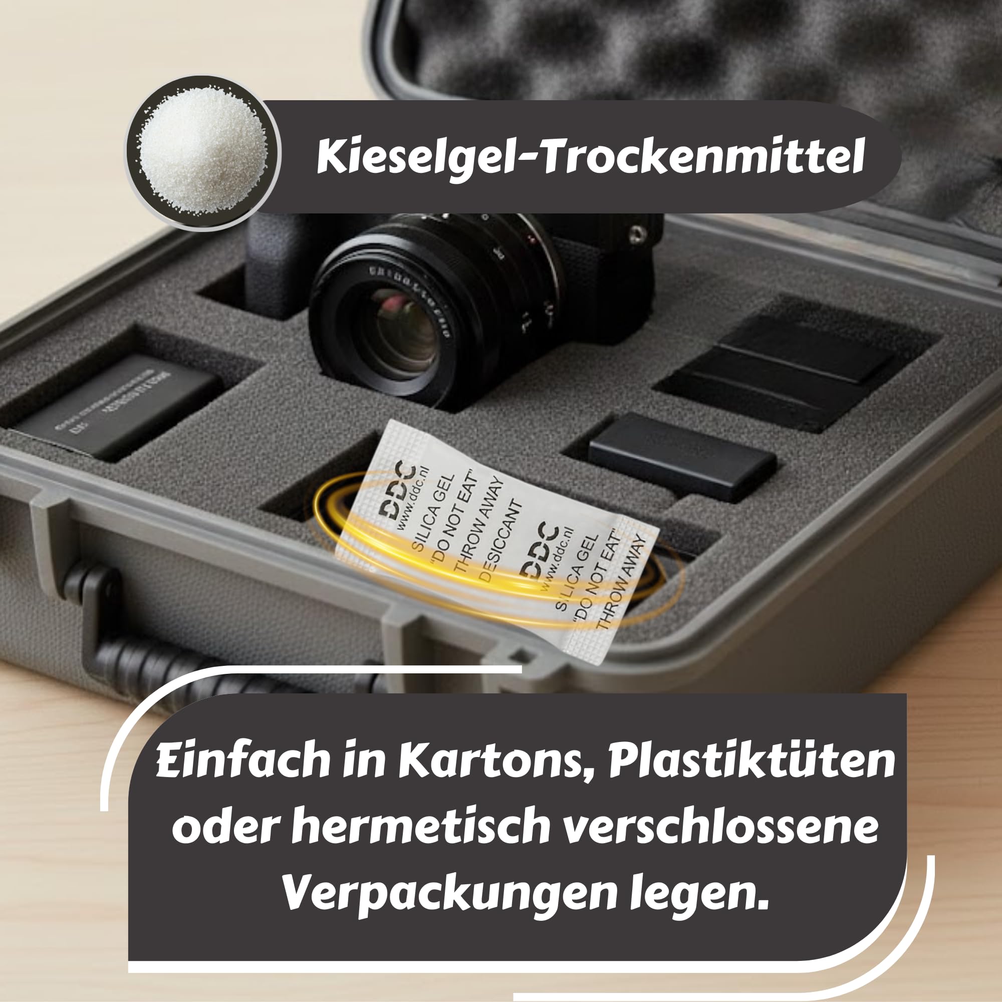 DDC Silica Gel Trockenmittel 1 g – Feuchtigkeitsabsorber Granulat für Elektronik & Aufbewahrungsboxen – 5x1000 Stk. Wiederverwendbares Silikat-Trockenmittel für Sammlerstücke & Waren