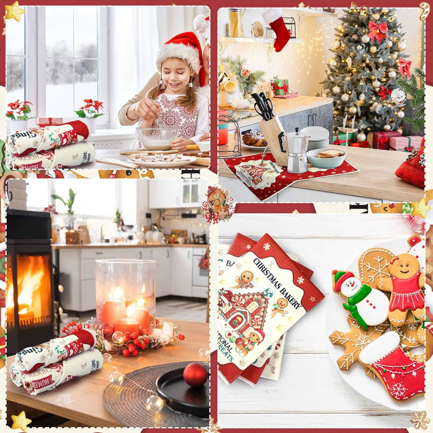 Hosuly 6 Pcs Christmas Kitchen Towels Christmas Gingerbread Man Dish Towel Funny Gingerbread Cookie Tea Towels Xmas Hot Cocoa Gnome Candy Hand Towels Housewarming Gifts for Kitchen Holiday Cooking - Image 6