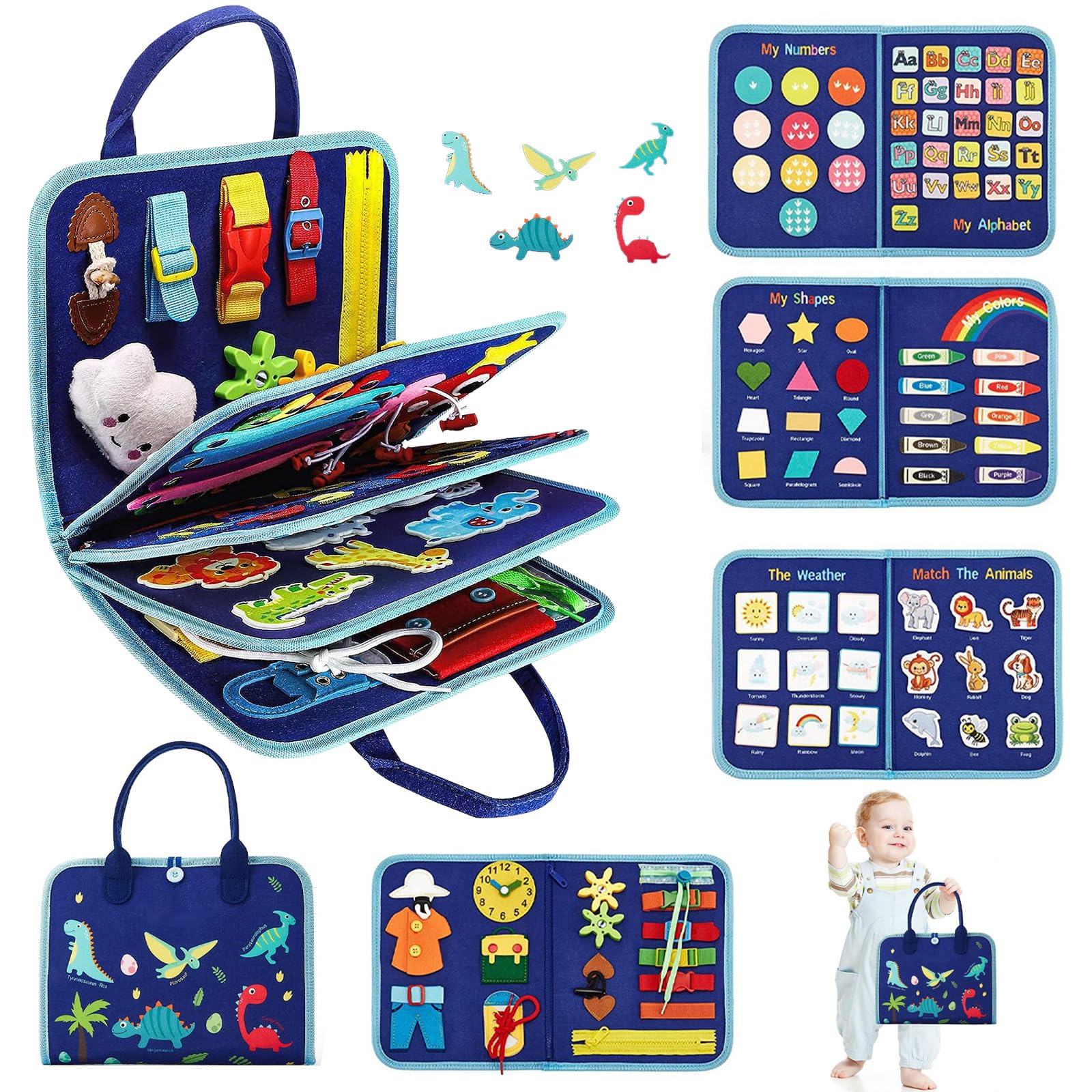 Busy Board Toddler Learning Educational Toys Kids Montessori Sensory Activity Boards Baby Ages 2-4 for Airplane Travel