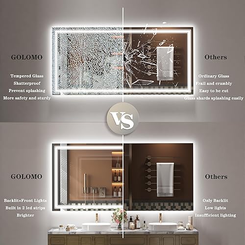 Miniatura 10 de Espejo de baño LED de 84 x 32 pulgadas, espejo de tocador grande regulable con luces, espejo LED iluminado para pared, antiniebla, luces delanteras