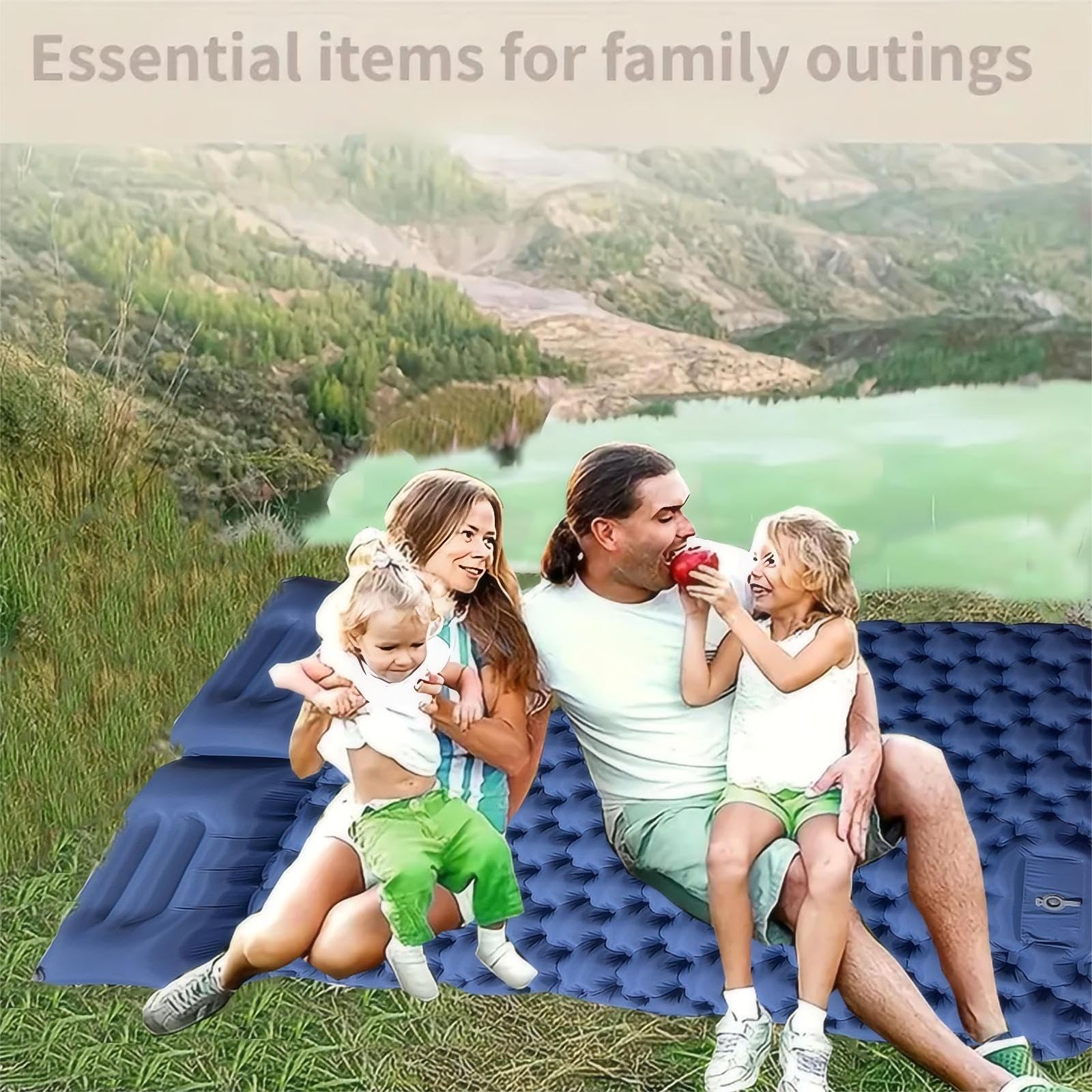 Matelas de couchage autogonflant pour le camping, la plage, avec pompe à air à pédale et coussin intégré, convient pour la randonnée en plein air, matelas pour 2 personnes 196 x 125 cm
