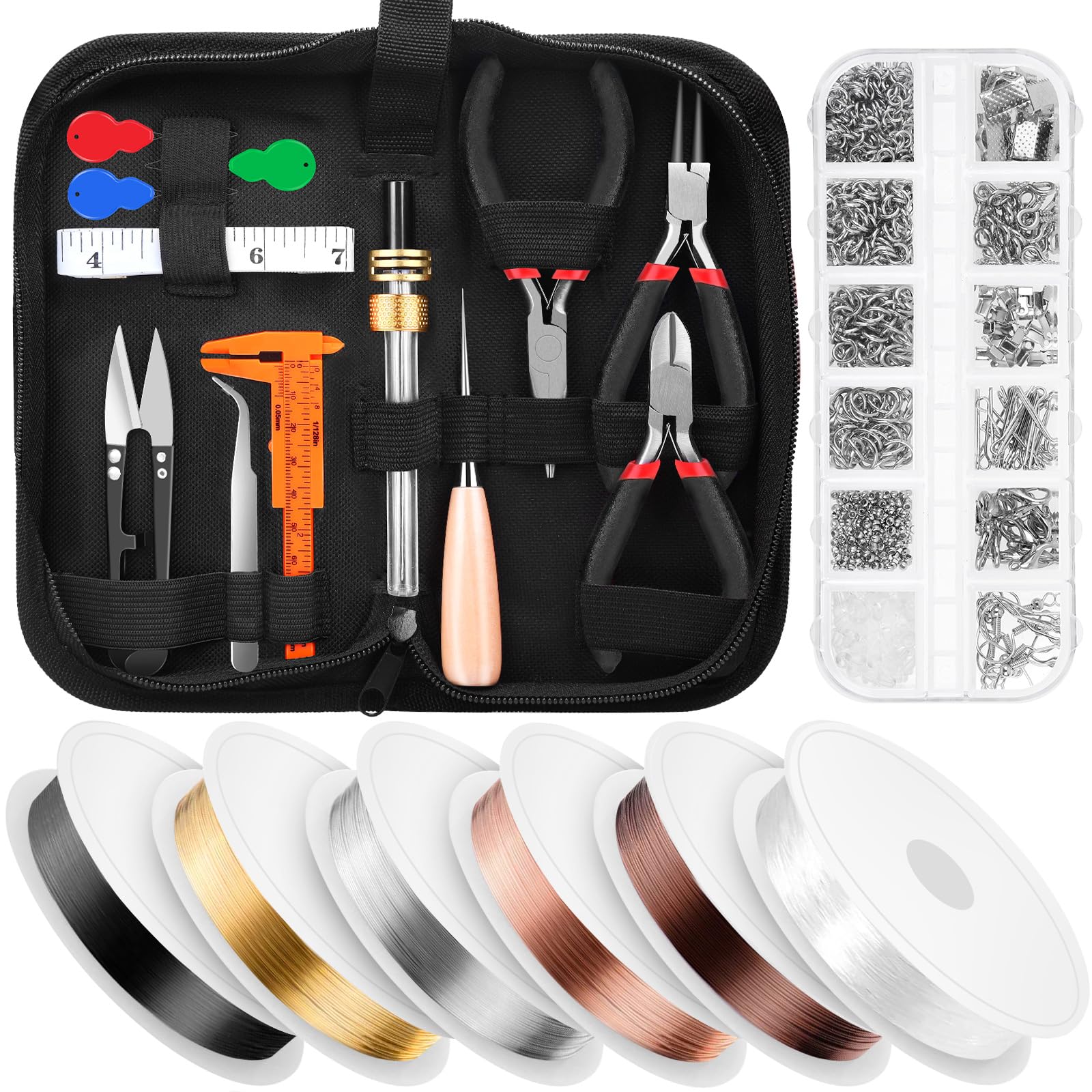 Thrilez Jewelry Making Tools Set With Craft Ring Wire, Pliers, Supplies for Bracelets, Earrings, DIY Handmade & Repair