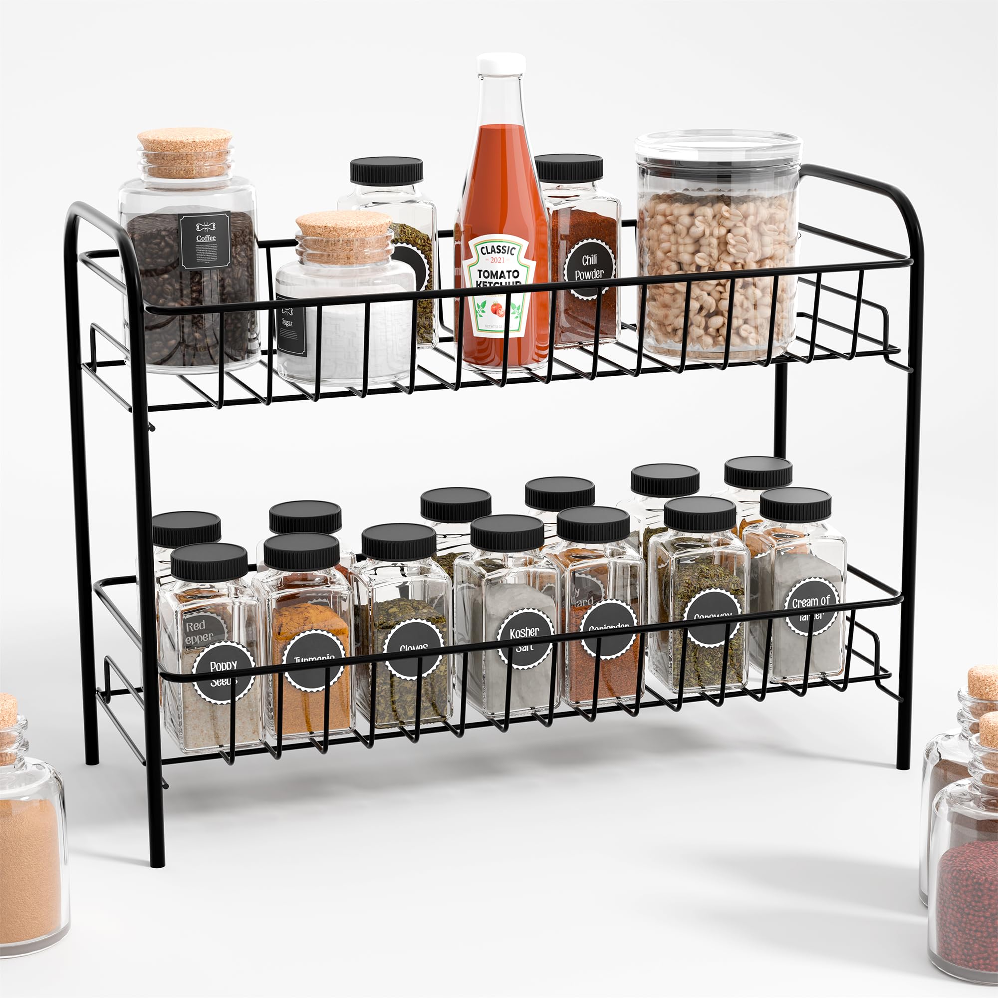 Kuber Industries Metal 2 Layer Kitchen Racks Organizer | Standing Rack for Storing Spices, Pantry Storage, Bathroom Floor and Cosmetic Items | Multipurpose Organiser Stand - Black-image-21