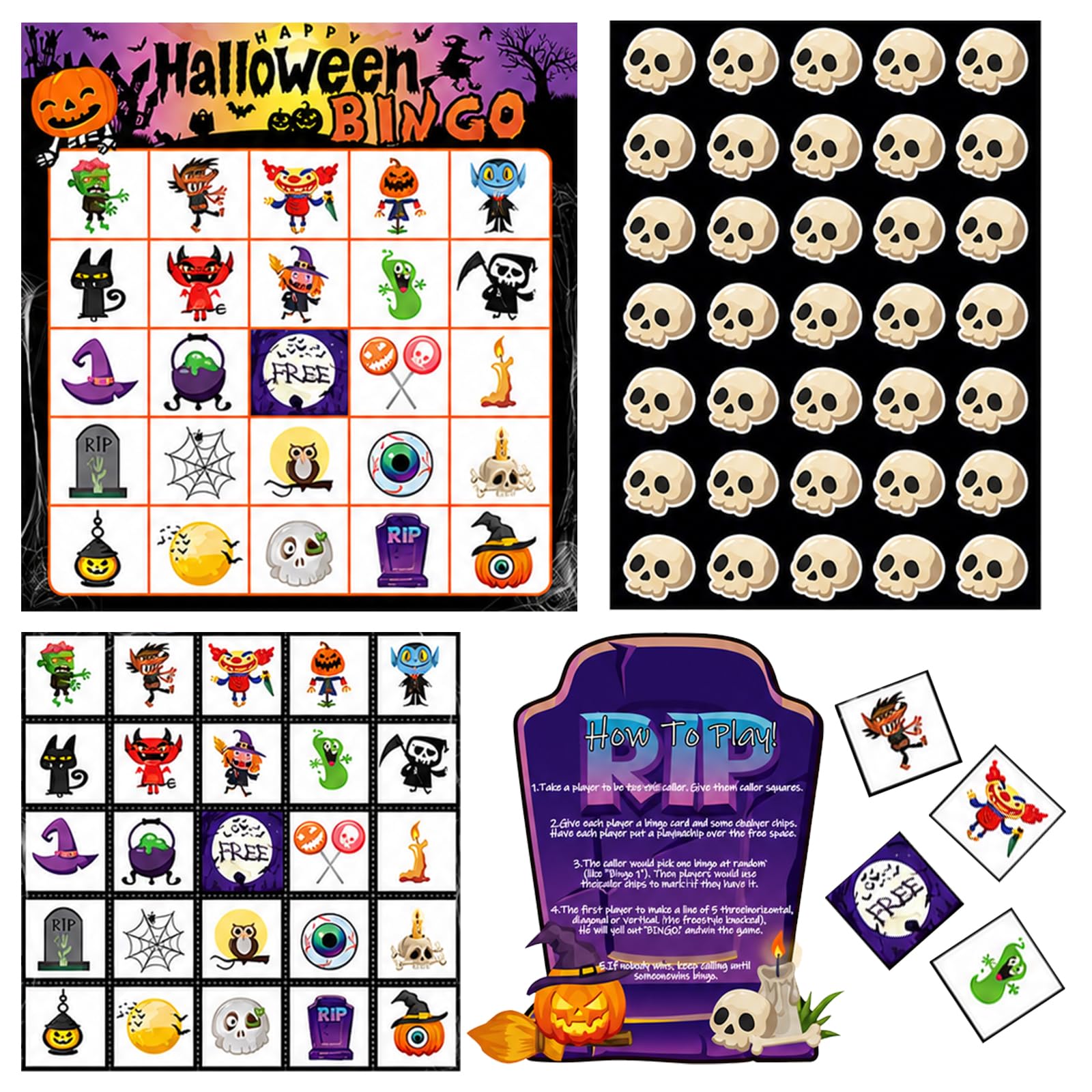 Halloween Bingo Games for 24 Players, Funny Halloween Party Activities