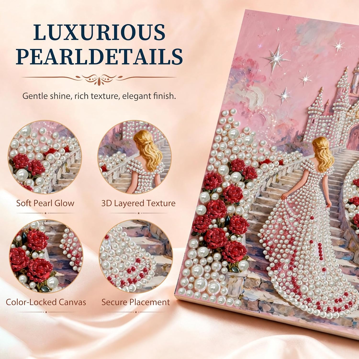 xcemhil Princess Pearl Art Kits for Adults,Castle Pearl Diamond Art, Full Drill Gem Art for Gifts and Home Wall Decor 12x16 Inch image 5