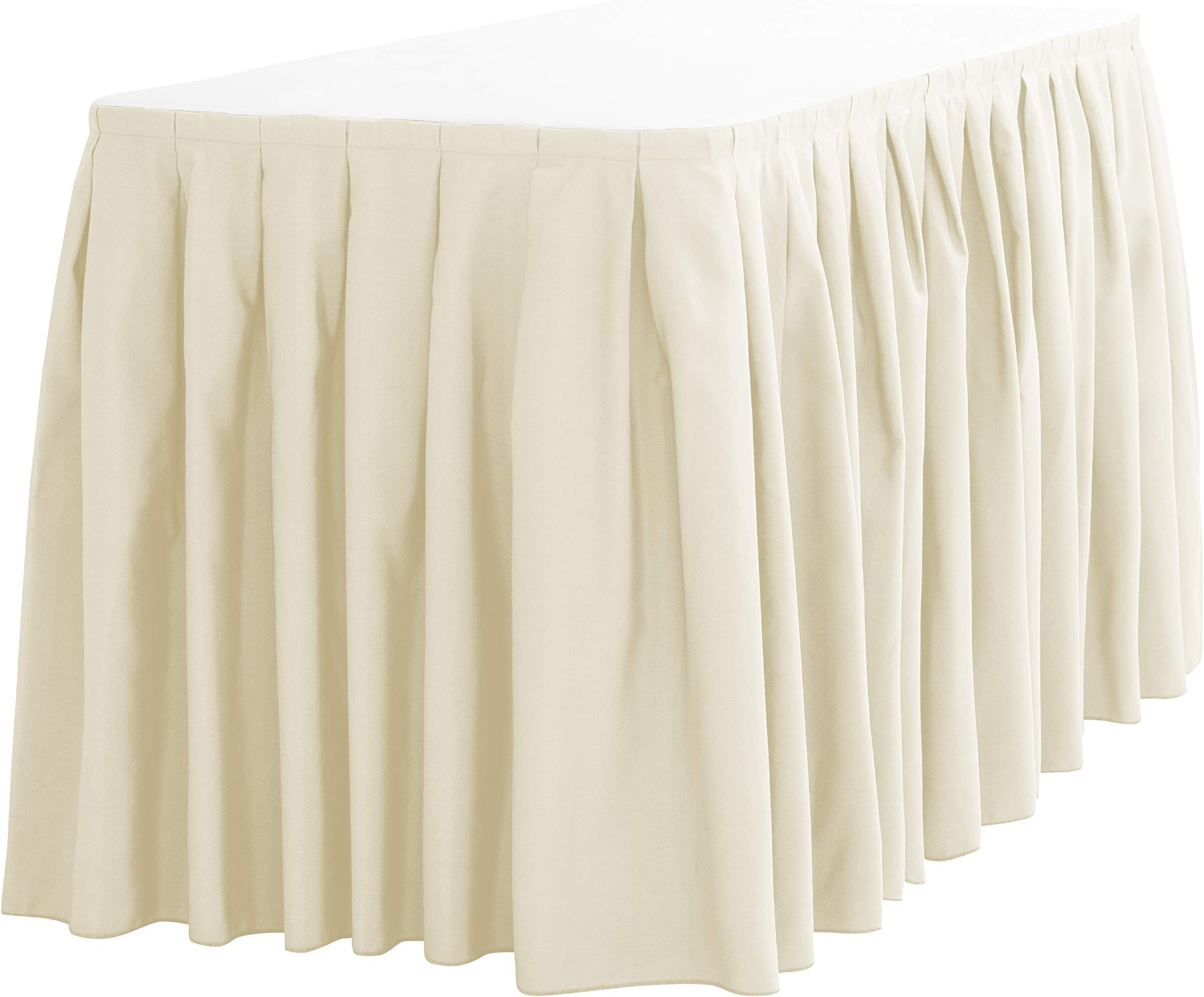 LinenTablecloth LTC LINENS Table Skirt for 4 Feet Rectangular or 48 Inch Round Table - 14 ft Ivory Pleated Table Skirting Cloth Polyester for Banquet, Wedding