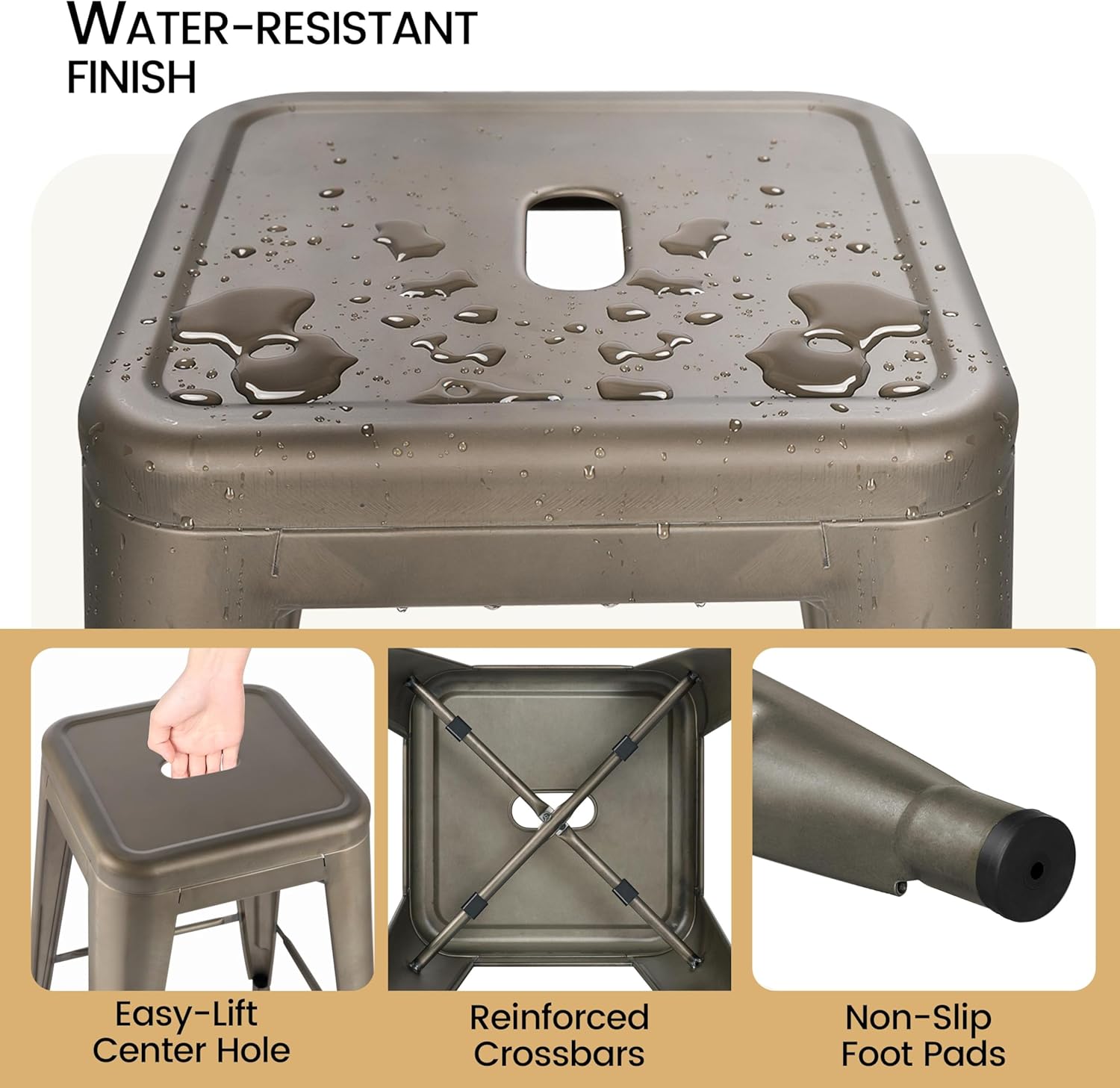 Yaheetech 24 Inch Metal Barstools Set of 4, Counter Height Backless Stools, Industrial Stackable Bar Chairs with Footrest for Kitchen/Dining Room/Bistro/Patio, Metal