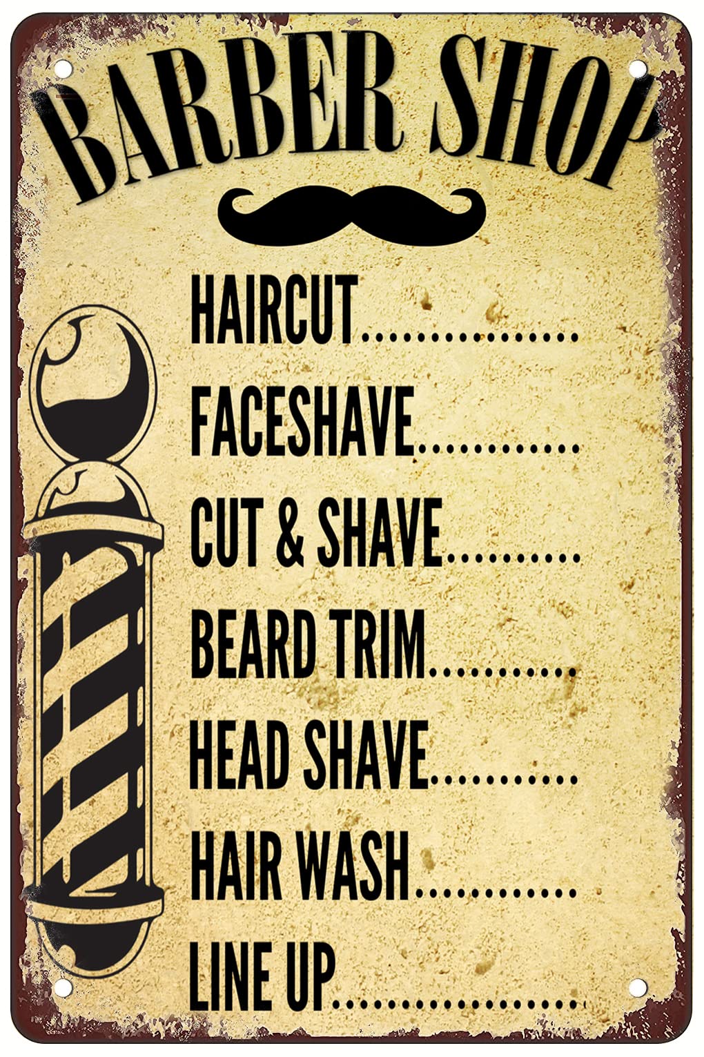 Retro Tin Sign BARBERSHOP PRICE LIST Outdoor Porch Hanging Wall Decoration Size:8x12