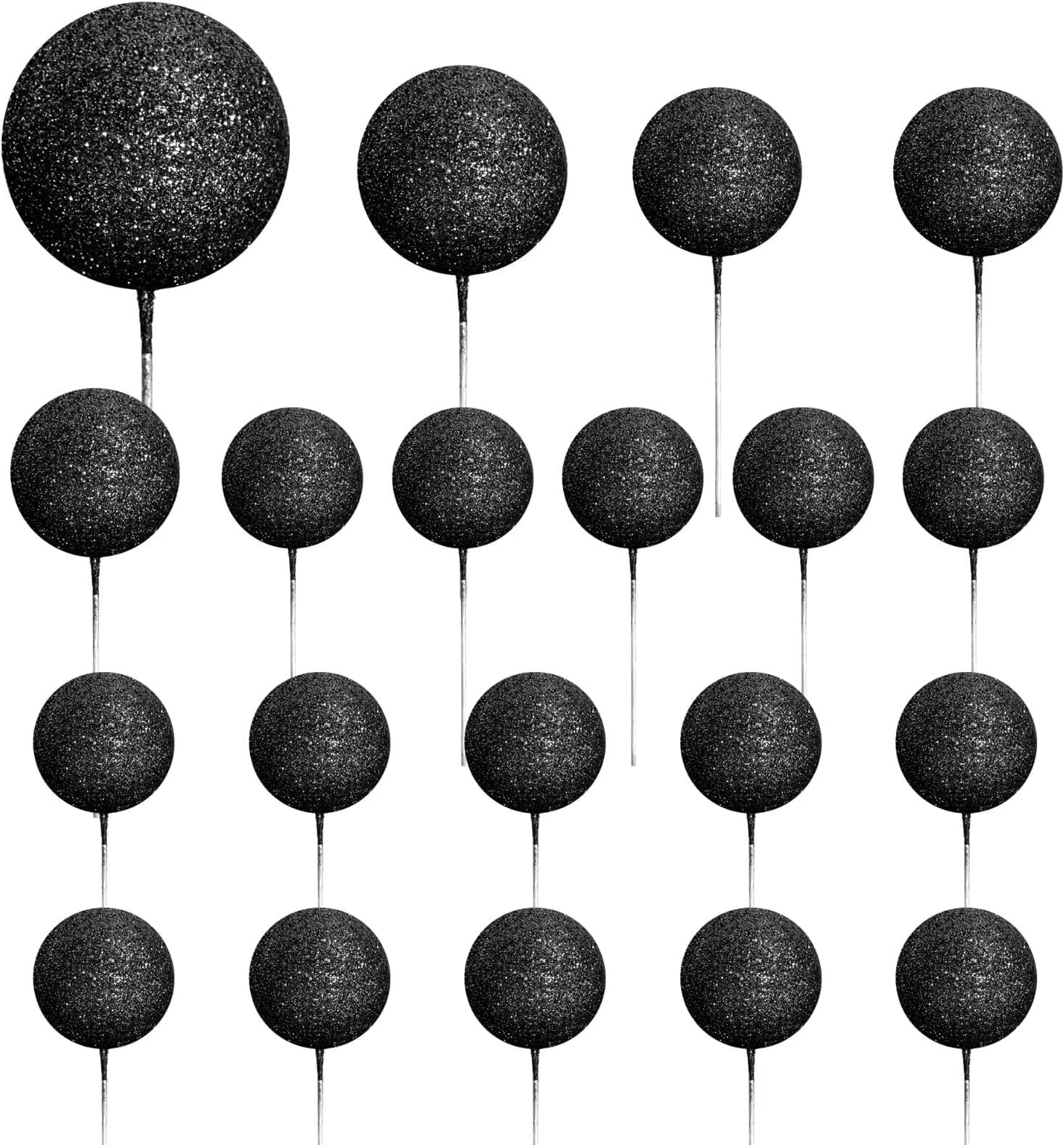 20 PCS Ball Cake Topper Glitter Black Balls Cake Picks for Wedding Birthday Party Decorations