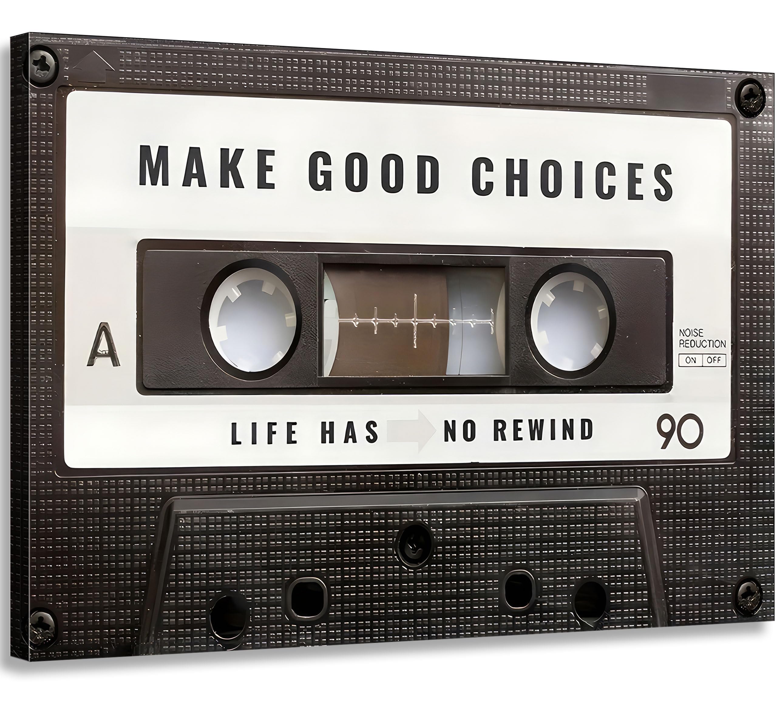 Inspirational Office Canvas Wall Art Picture Vintage Cassett Tape Prints Make Good Choices Life Has No Rewind Inspiring Artwork Motivational Wall