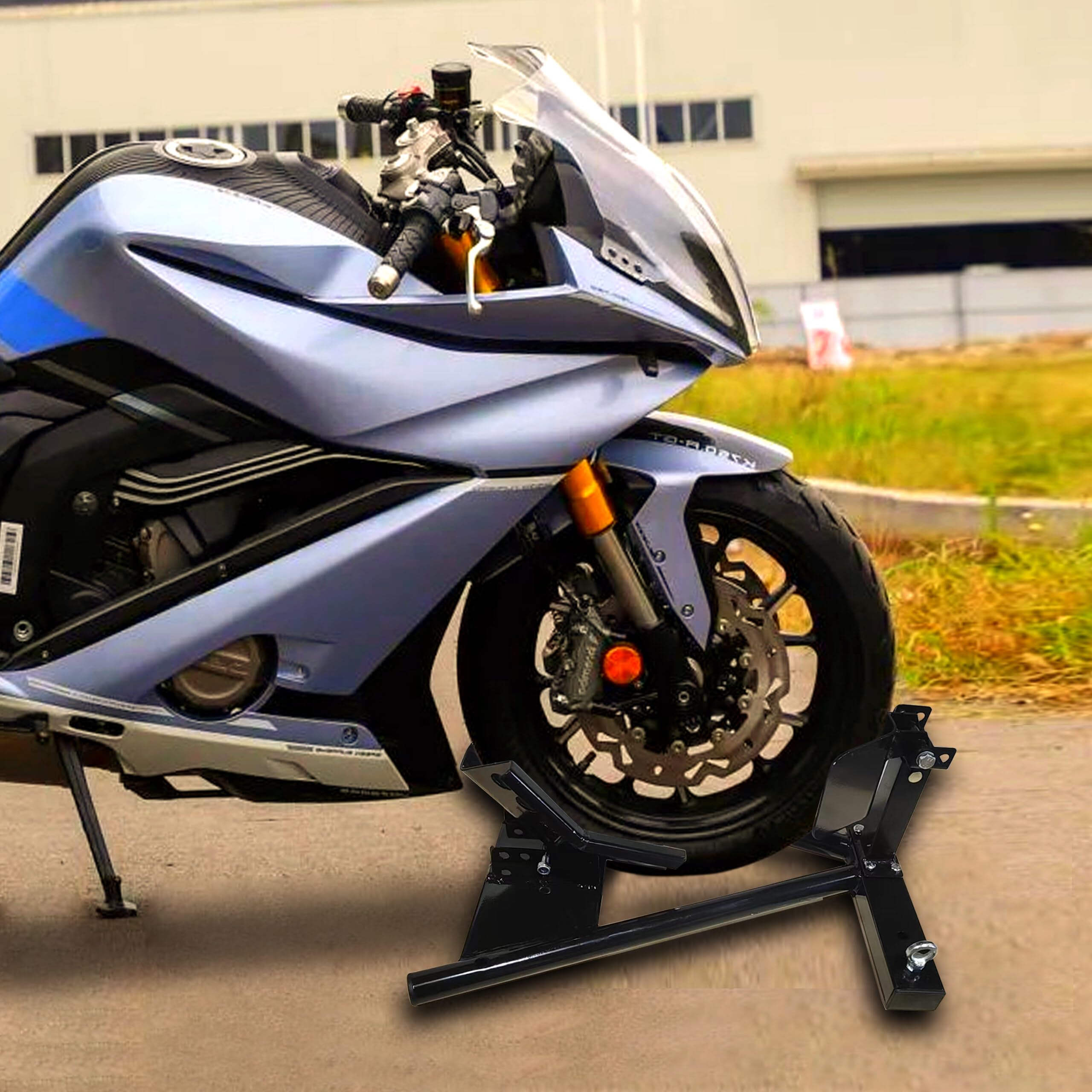 Relaxdays Soporte para Rueda Delantera de Moto, Acero, 15–21", 450 kg, para Remolque y Garaje, Negro, 30x53x61 cm