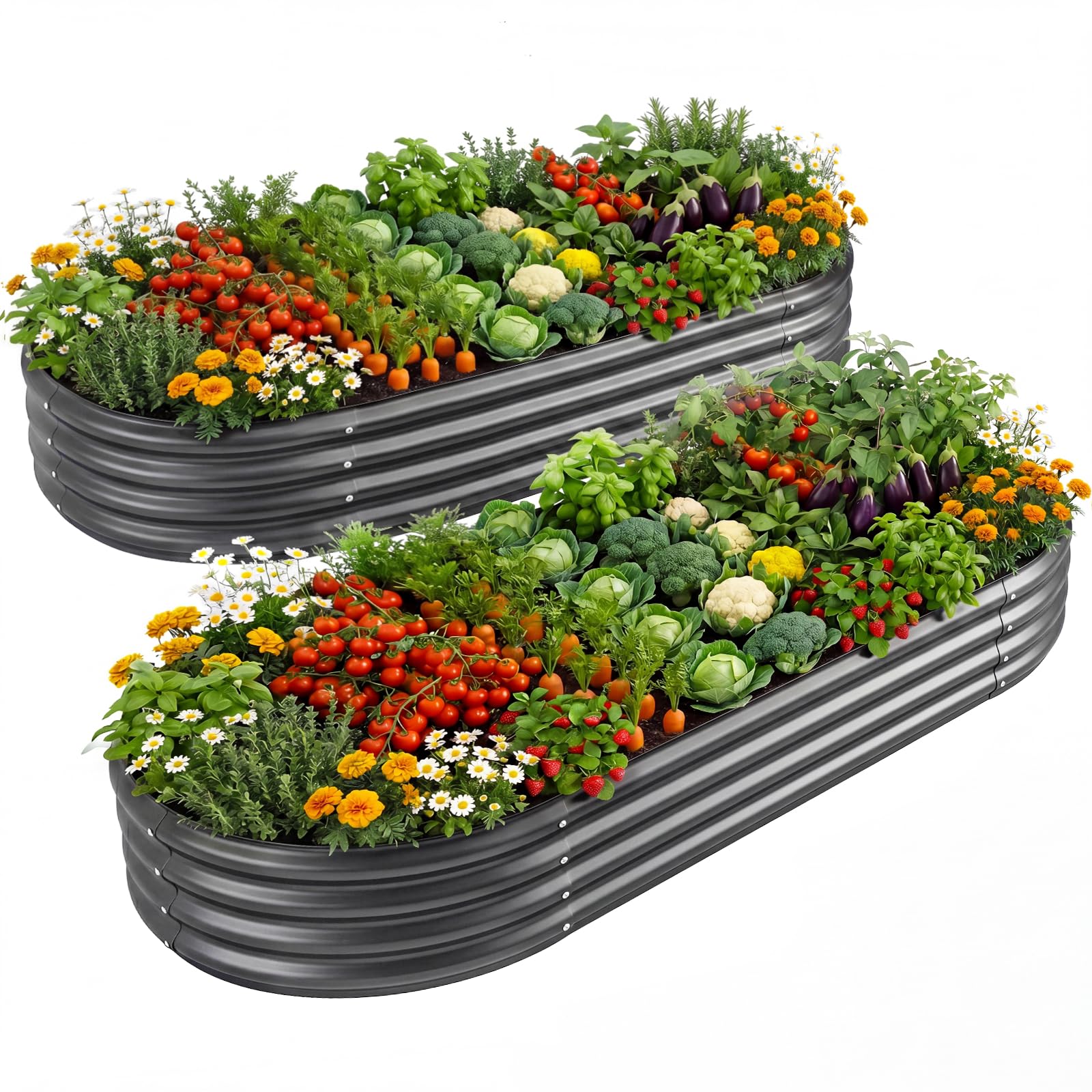 Land Guard 2 Pcs 6ft Metal Raised Garden Bed, 6 x 3 x 1 Galvanized Planter Raised Beds for Vegetables, Grey