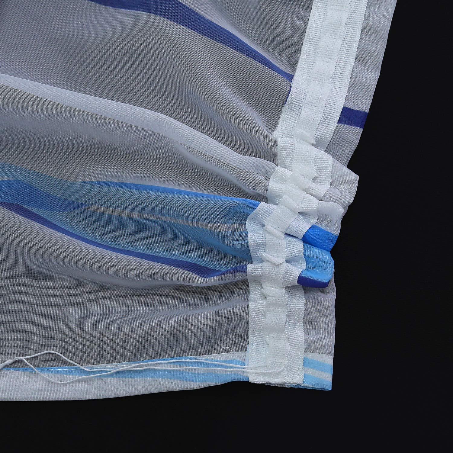 ESLIR curtains with ruffled tape, transparent tab-top curtain, waves pattern, voile, 1 piece., 100 % polyester, blue, BxH 140x175cm - Image 4