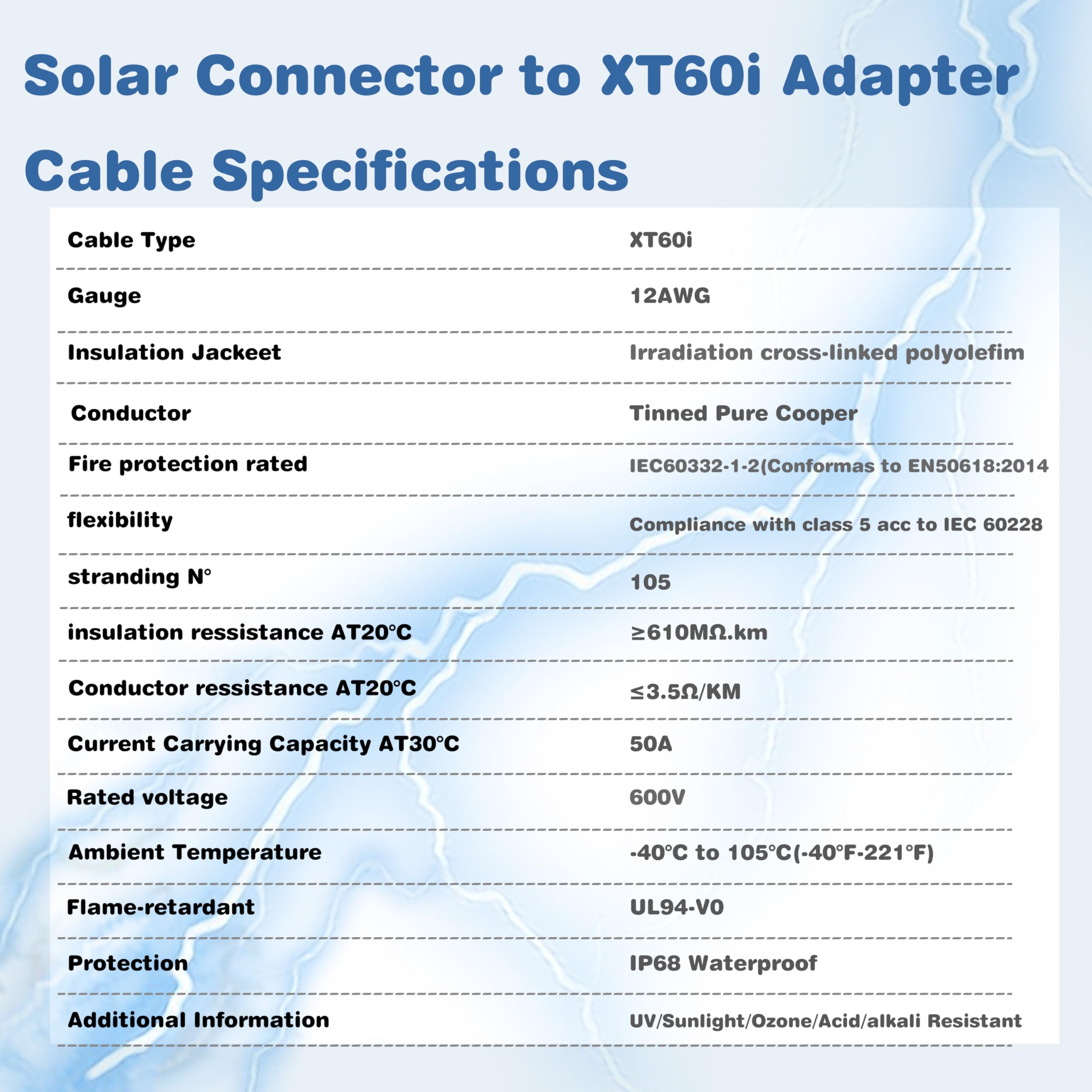 Cable de extensión de carga solar a XT60i de 3 pies, 6 pies, 12 pies, 25 pies, 50 pies, conectores solares a adaptador XT60i para estaciones eléctricas portátiles y generadores solares (12