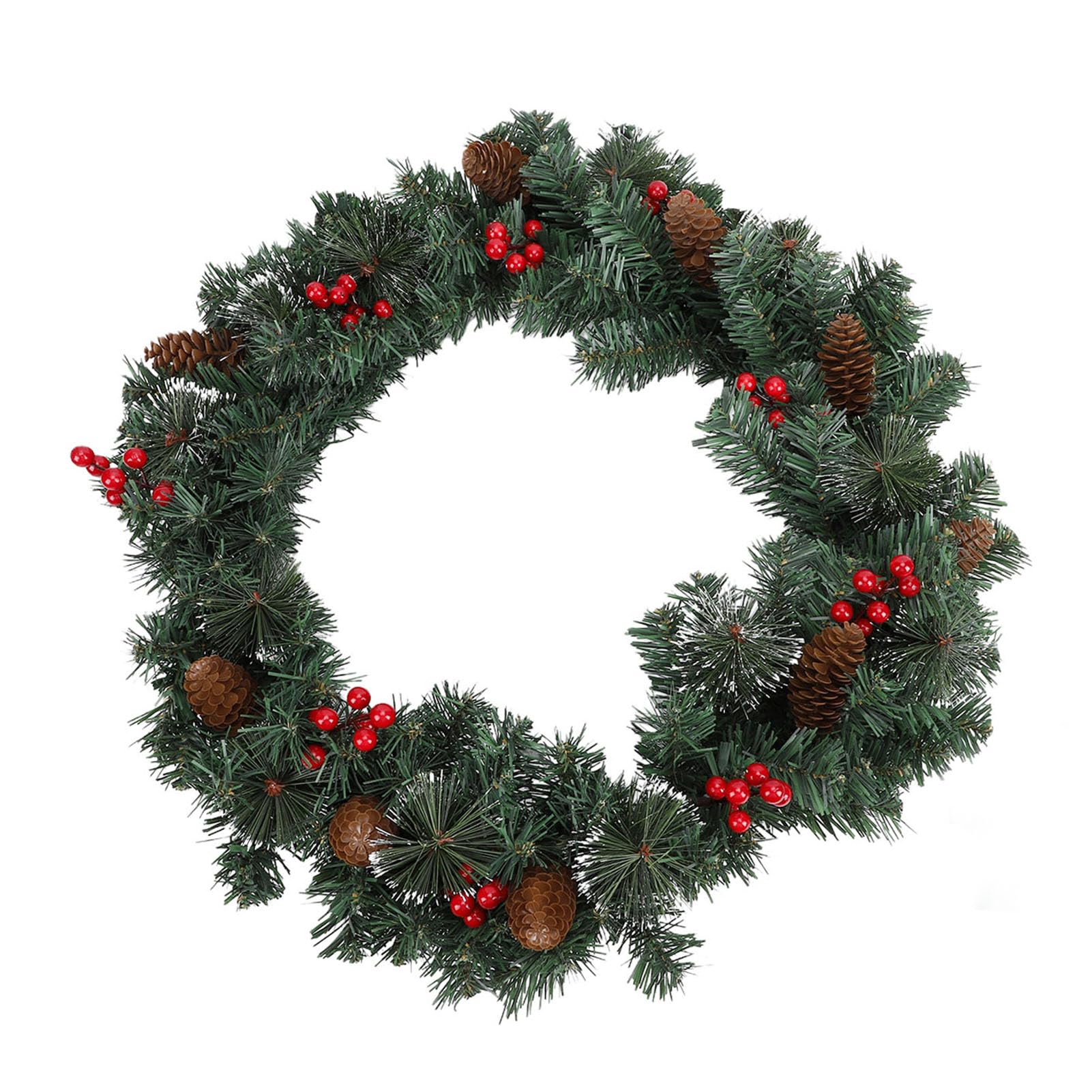 Fockety 24 Zoll Künstlicher Weihnachtskranz mit Lichtern, Rote Beeren und