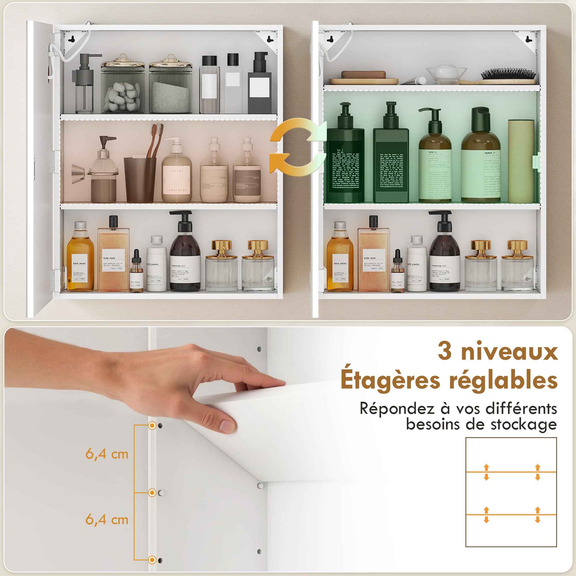 HOMCOM Armoire Murale Salle de Bain avec Miroir et éclairage LED, 50 x 15 x 60 cm, Meuble Salle de Bain avec Anti-buée, étagères réglables, 3 températures de lumière, Interrupteur Tactile, Blanc