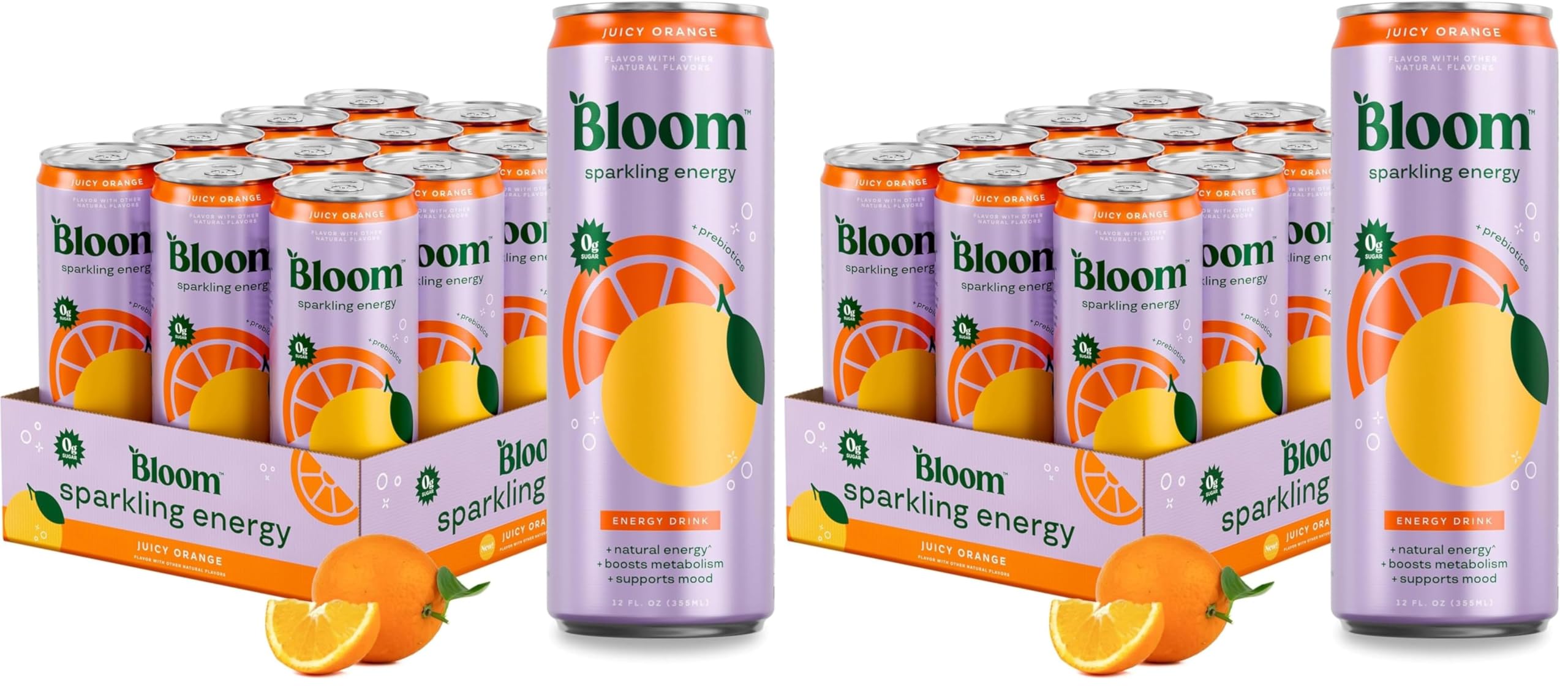 Sparkling Energy Drink, Orange, 180mg Caffeine | Zero Sugar | Natural Caffeine | Antioxidant-Rich | 24 Pack