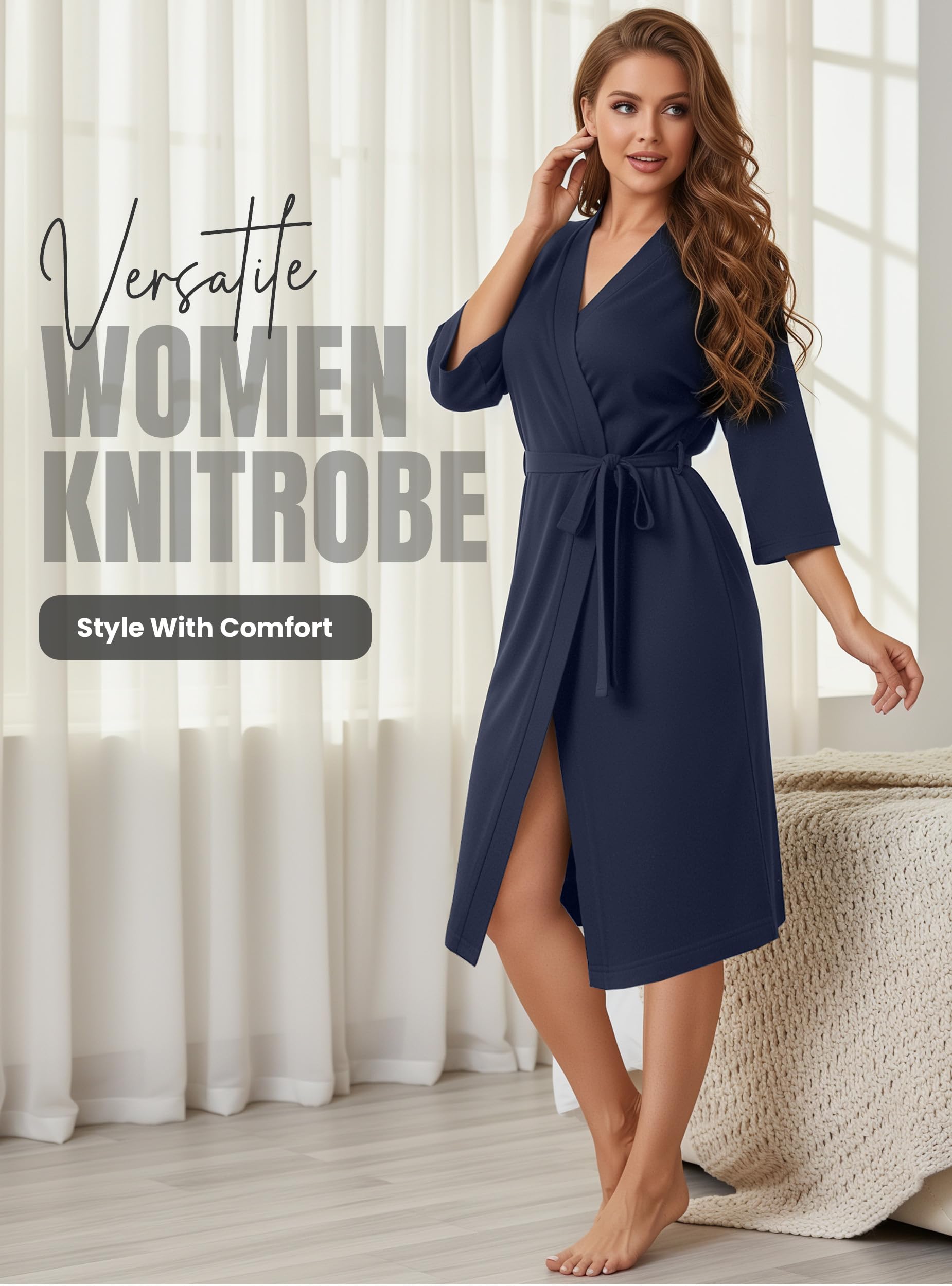 NY Threads Szlafrok damski, luksusowy lekki dzianinowy szlafrok kimono dla kobiet, lekki szlafrok na co dzień do piżamy i odzieży rekreacyjnej