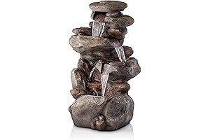 4-tiered Outdoor Floor Rock Water Fountain with Led Lights