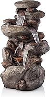 Alpine 40" 4-Tier Rock Water Fountain with LED Lights - Cascading Outdoor Garden Patio Floor Feature, Light Gray