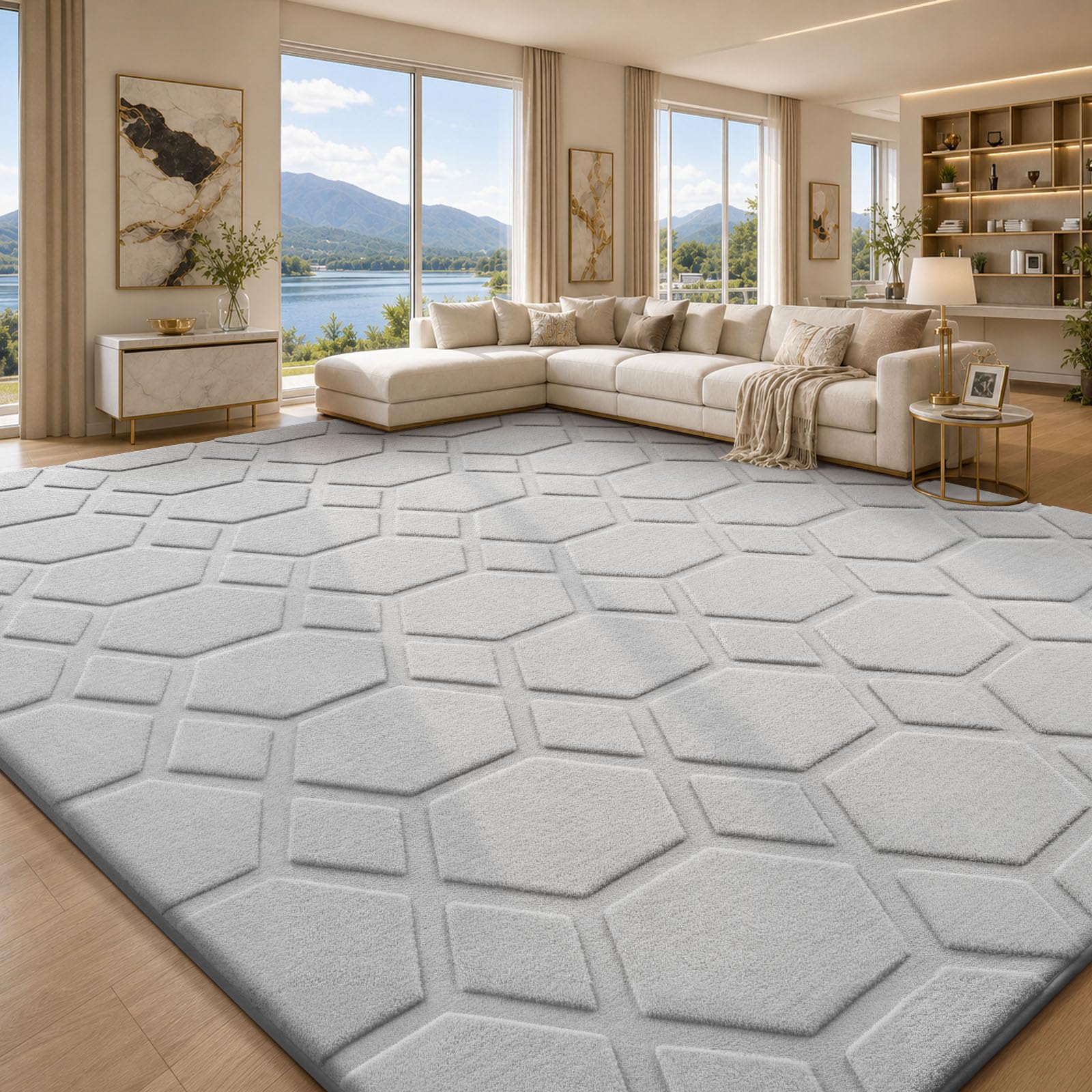 Treeboy Large Rugs Living Room 160x230cm,3D Grey Washable Rugs for Bedroom