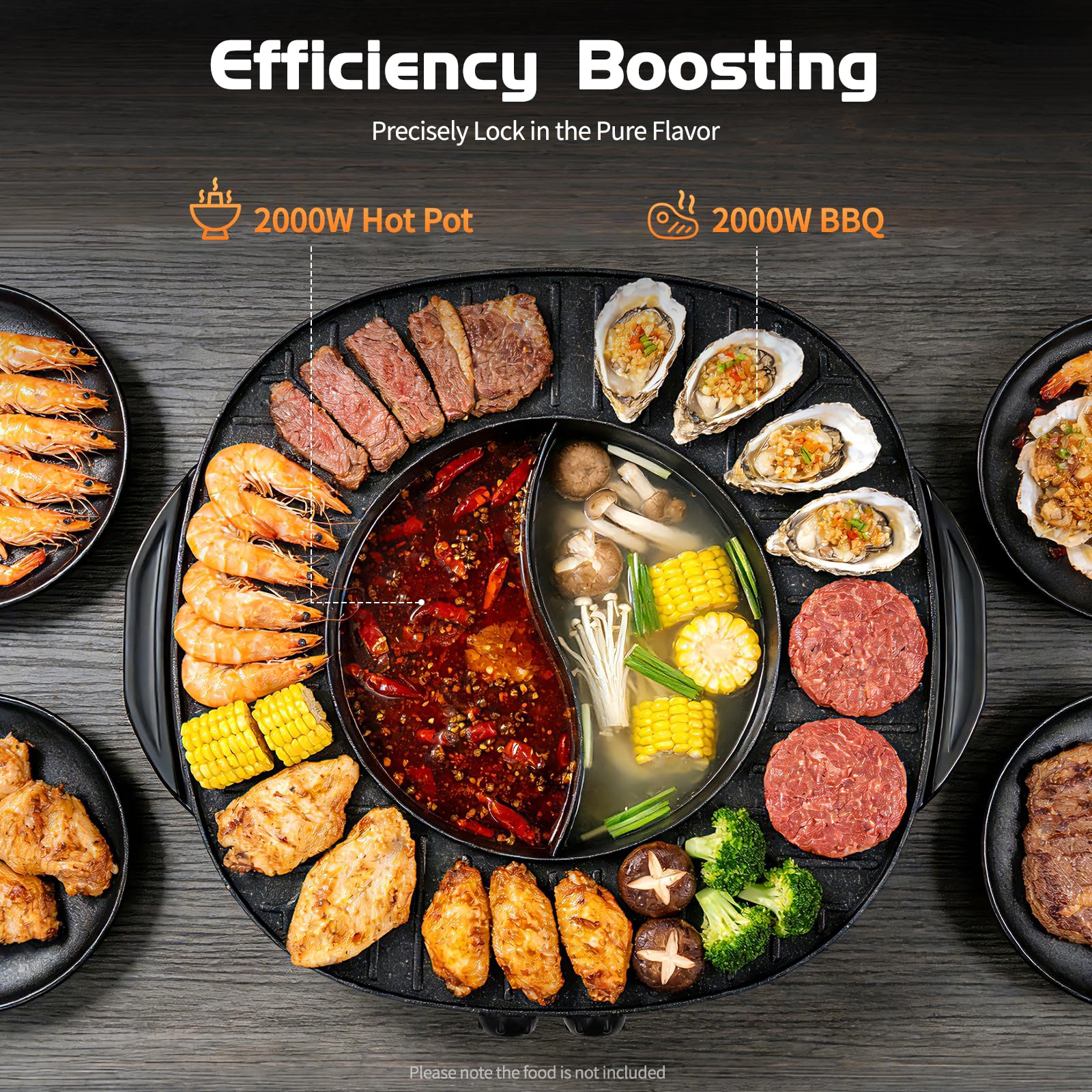 2 in 1 Hot Pot Küche Multifunktions BBQ Elektro Hotpot Ofen Rauchfreie Grillpfanne Grillmaschine (2000W+2000W)