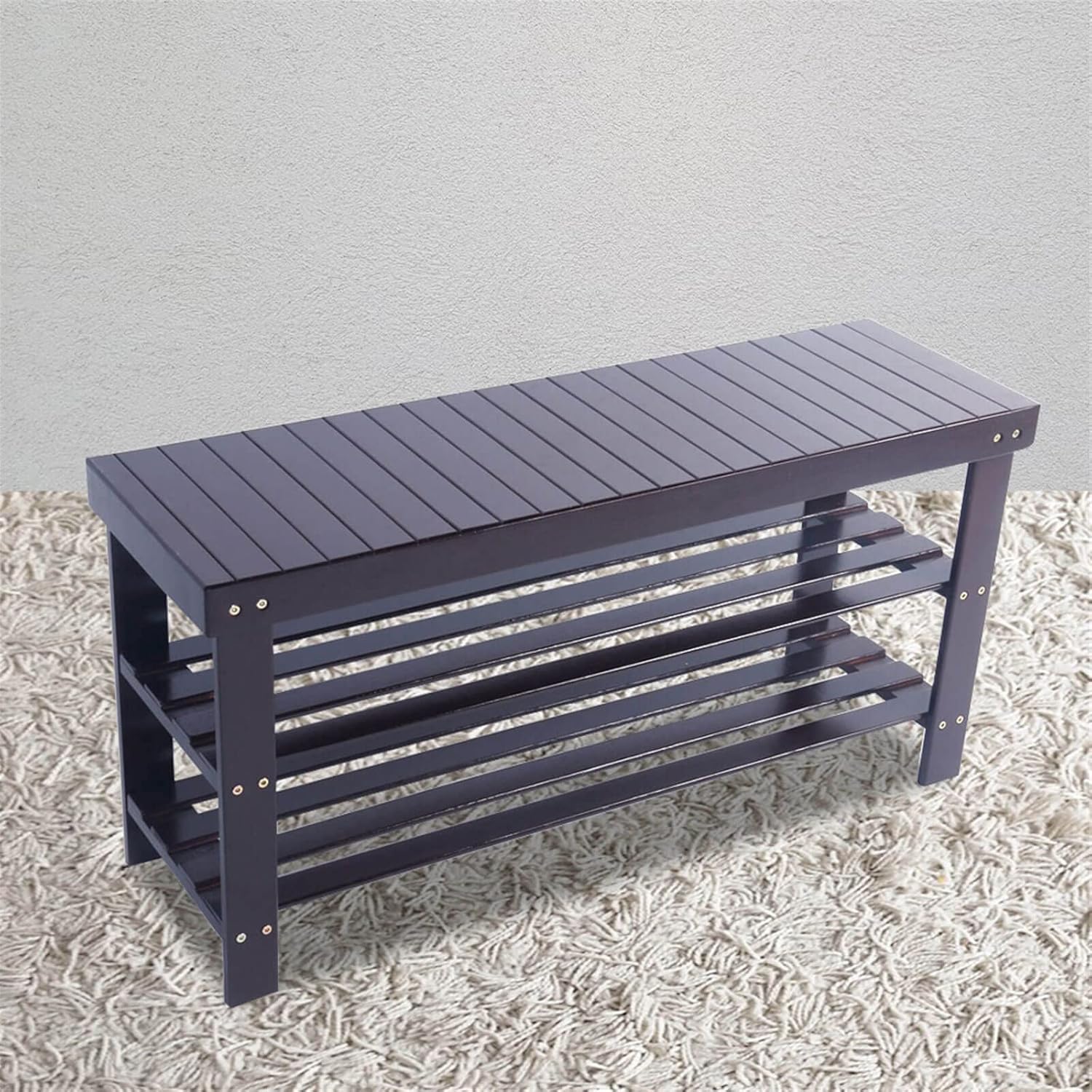 Lestar Shoe Rack, Spa Shower Patio Bench Stool, 3 Tiers Storage Shelves Bamboo Wood Bathing Benches, 35.5"(W) x 11"(D) x 18"(H)
