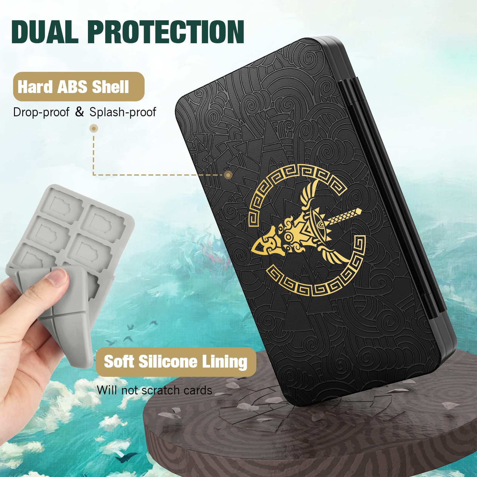 MoKo Funda para Almacenamiento de Switch Juegos Compatible con Nintendo Switch 2/Switch OLED 2021/Lite, Organizador de 48 Tarjetas Juego 24 Tarjetas SD Impermeable Estuche, Negro