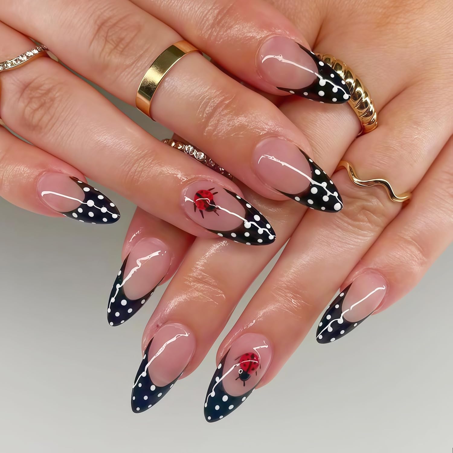 White Polka Dot French Tip Press on Nails - Reusable 24Pcs