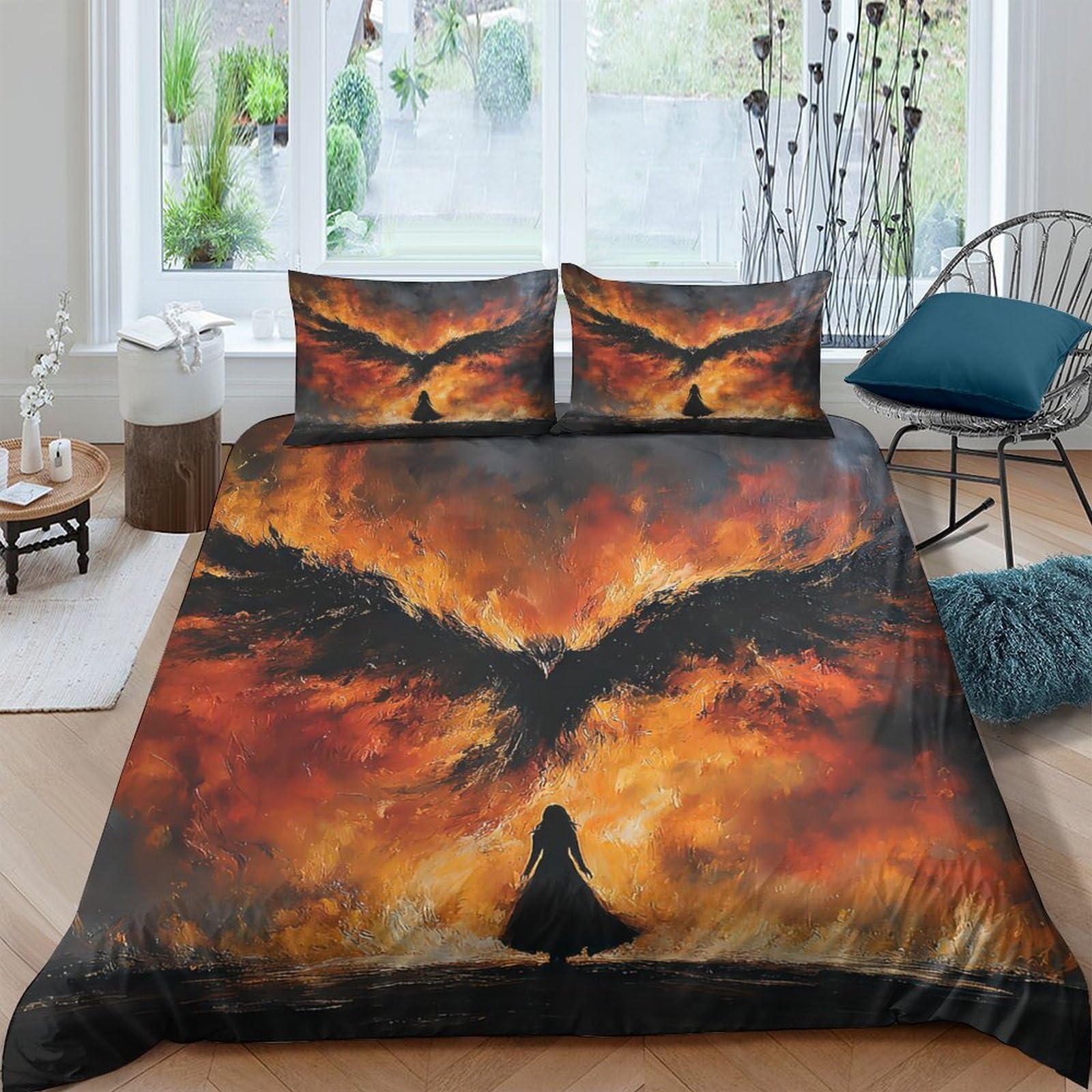 Ctjqhvkz Style-9 3D Printed Dragon Fire Fitted Sheet Microfiber Soft Breathable Phoenix Flame Mattress Cover For Bedroom Dorm Decor Single（135X200cm）